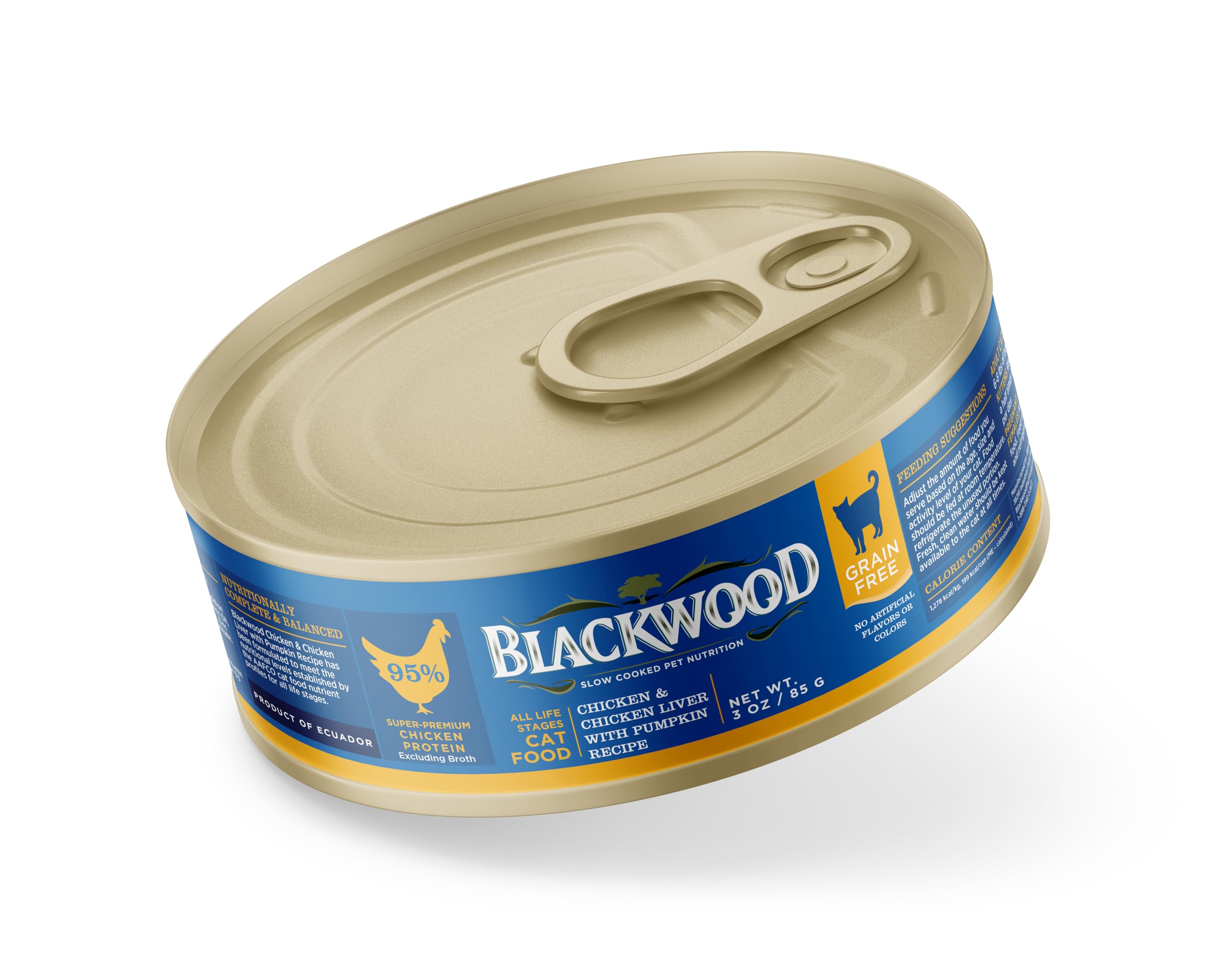 Blackwood Wet Cat Food, Chicken & Chicken Liver with Pumpkin Recipe for All Life Stages, 3 Ounce Can (Pack of 12), Slow Cooked, 