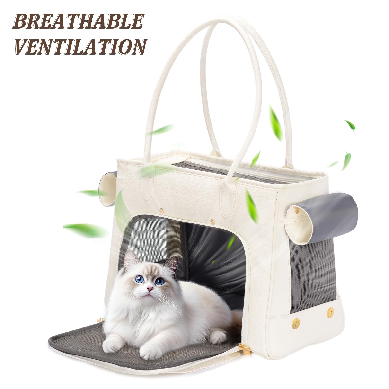 Fashion Pet Carrier Purse For Small Cat And Dog, Luxury Pu Soft-Sided Tote Bag With Large Pockets For Dogs And Puppies (White, 1