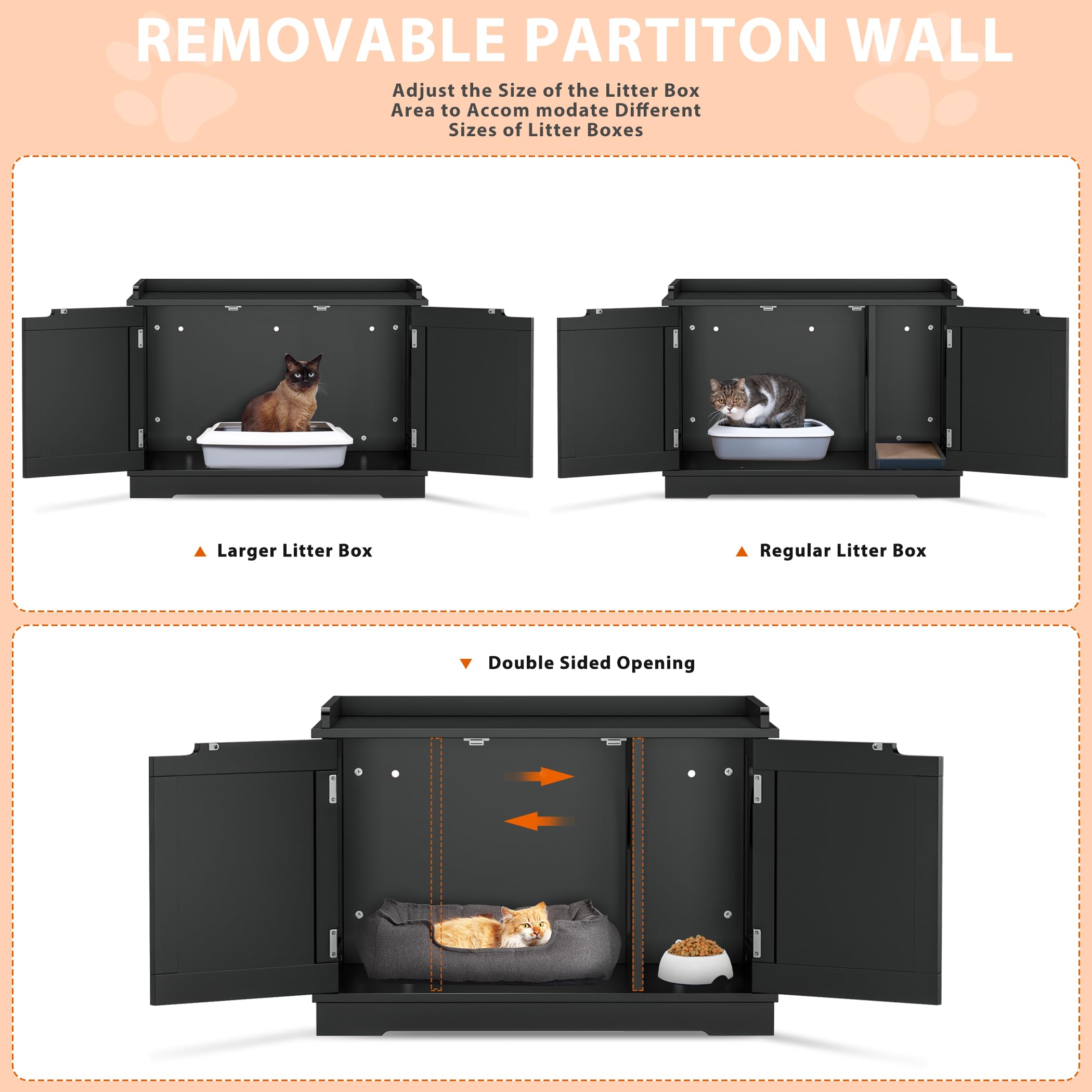 Cat Litter Box Enclosure Furniture Hidden Wooden Washroom Litter Box Cabinet, Indoor Cat House With Removable Divider, As Table