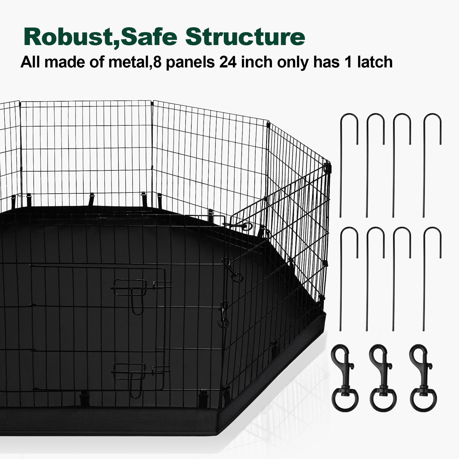 Pjyucien Dog Playpen - Metal Foldable Dog Exercise Pen, Pet Fence Puppy Crate Kennel Indoor Outdoor With 8 Panels 24”H & Top Cover And Bottom Pad For Small Medium Pets