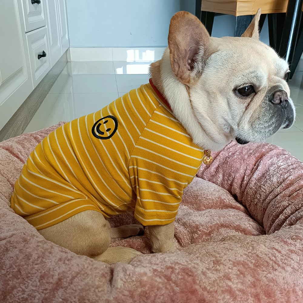 Dog Shirts For Small Dogs, 100% Cotton French Bulldog Clothes, Striped Girl Boy Pet Apparel, Matching Owner Outfit Sold Separate