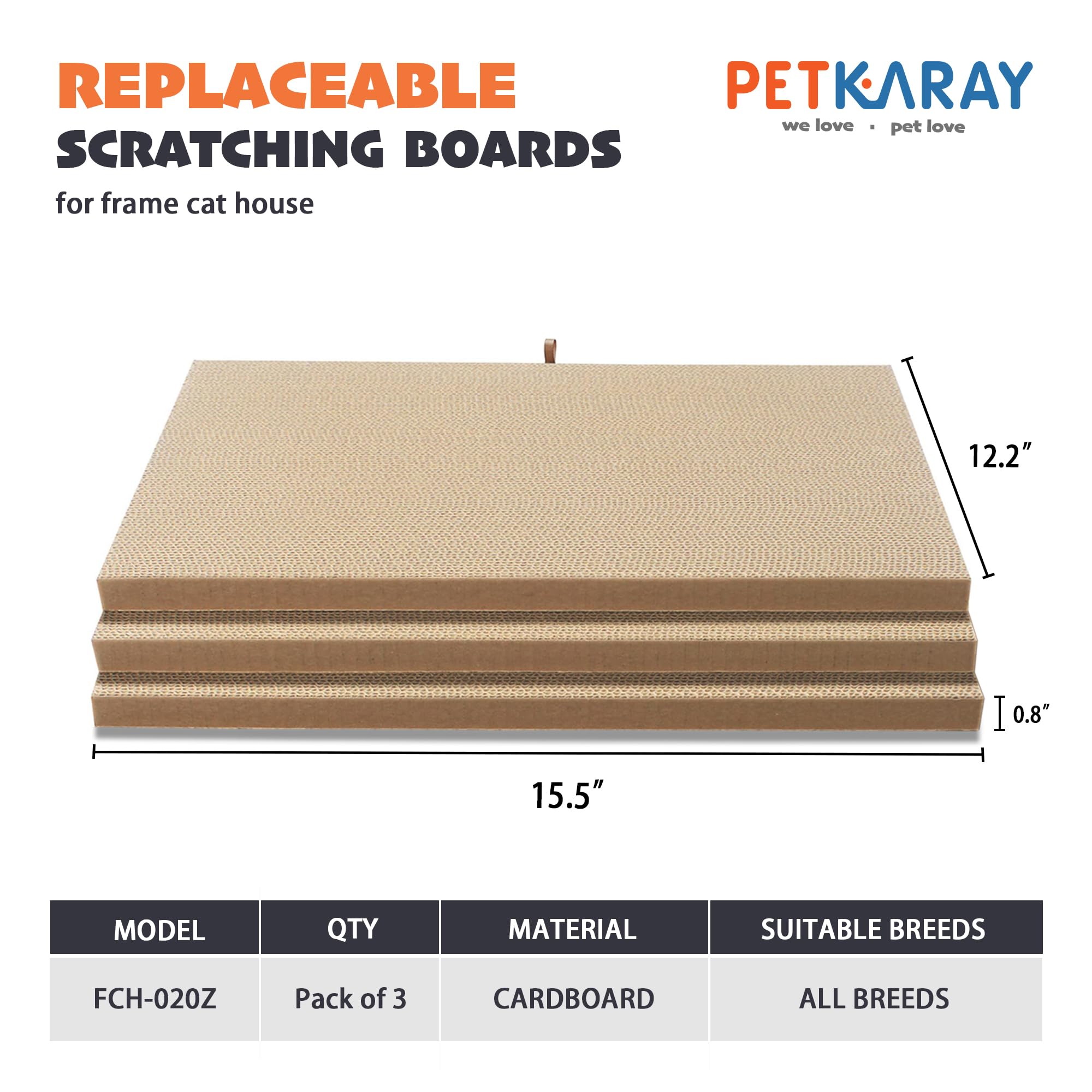 Petkaray Replacement Scratching Boards For Frame Cat House, Cardboard Scratch Pad For Indoor Cats, Pack Of 3