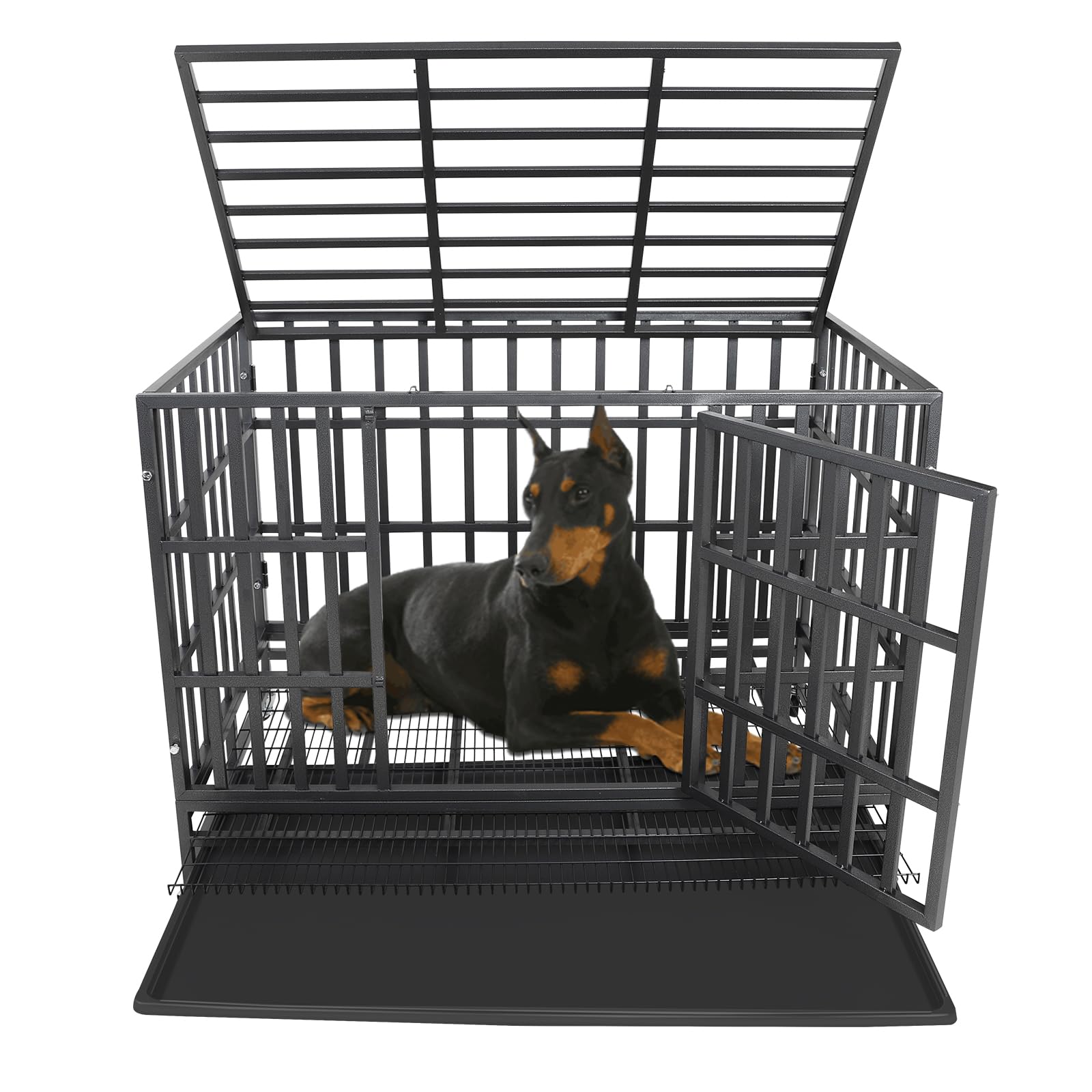 Confote 48 Heavy Duty Dog Crate Cage Kennel Metal Pet Crate Cage Indoor Outdoor Pet Kennel for Large Dogs with Removable Tray, D