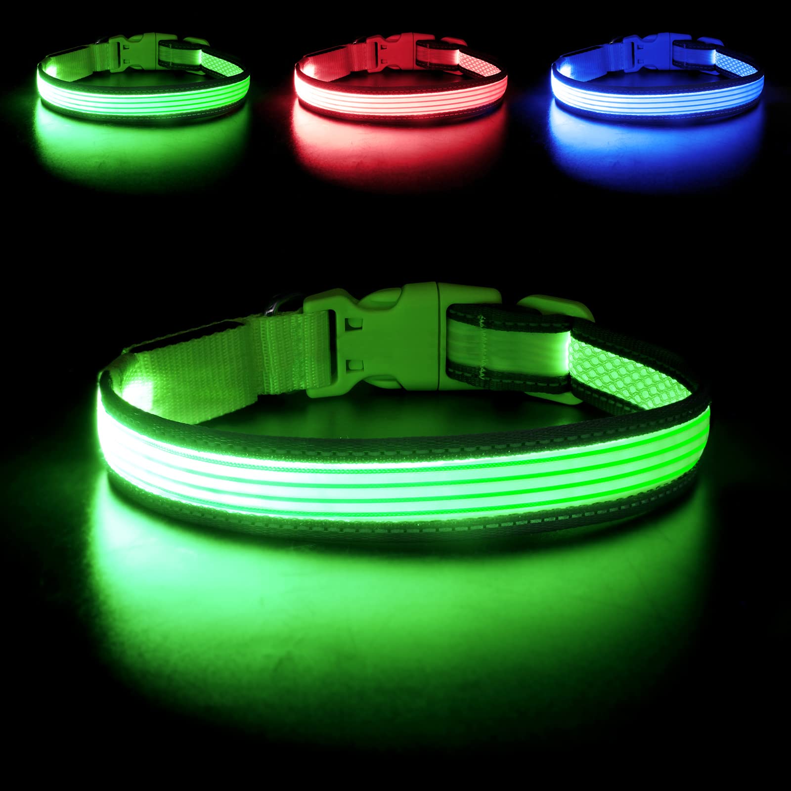 Yfbrite Full Adjustbale Led Dog Collar, Full Illuminated Light Up Dog Collars, Reflective Dog Collar Light Glowing In The Dark For All Dogs Safety (Large, Green-2)