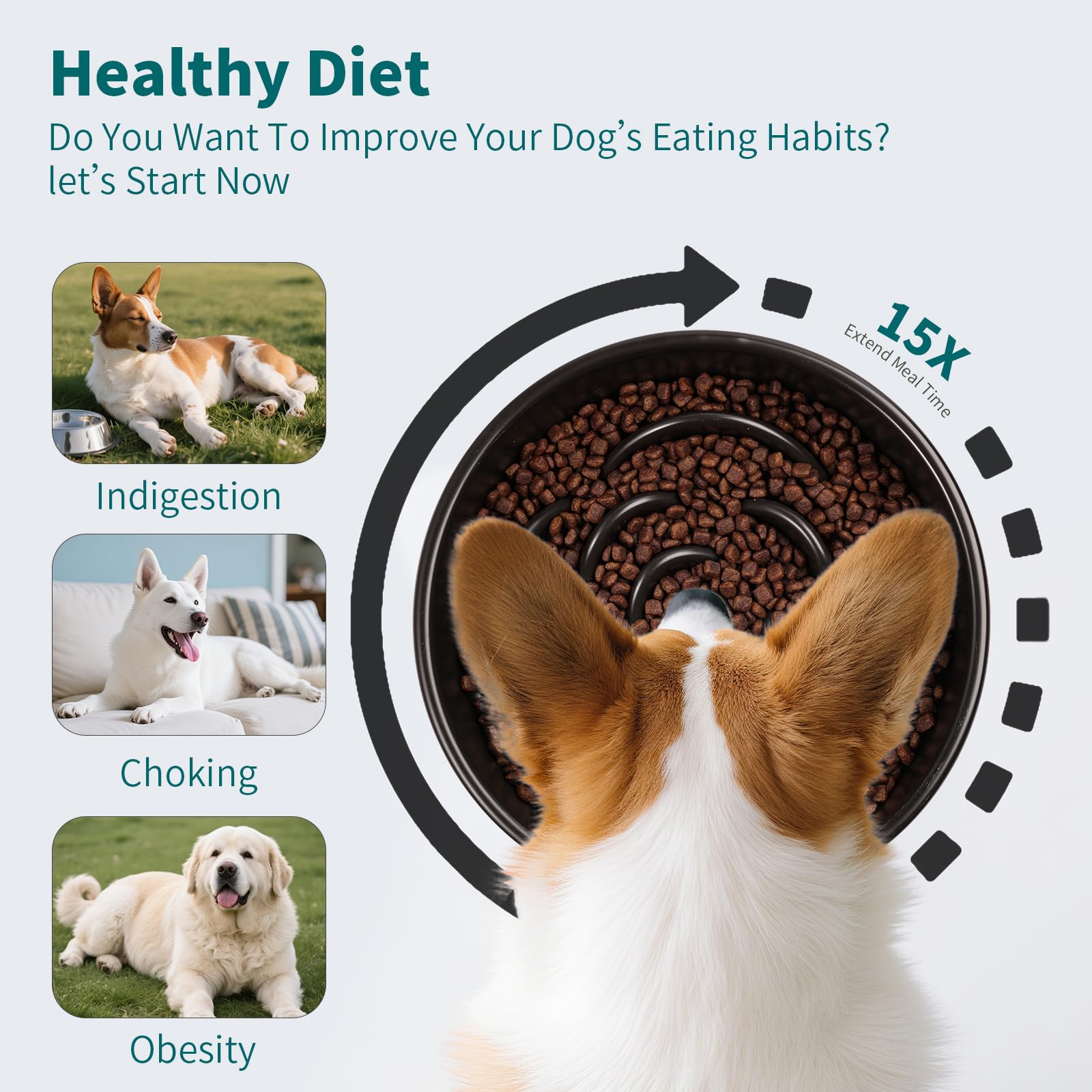8.26 in Deep Green Dog Bowl Slow Feeder Ceramic for Medium and Large Breed,Elevated/Raised Slow Feeding Dog Food Water Dish Heav