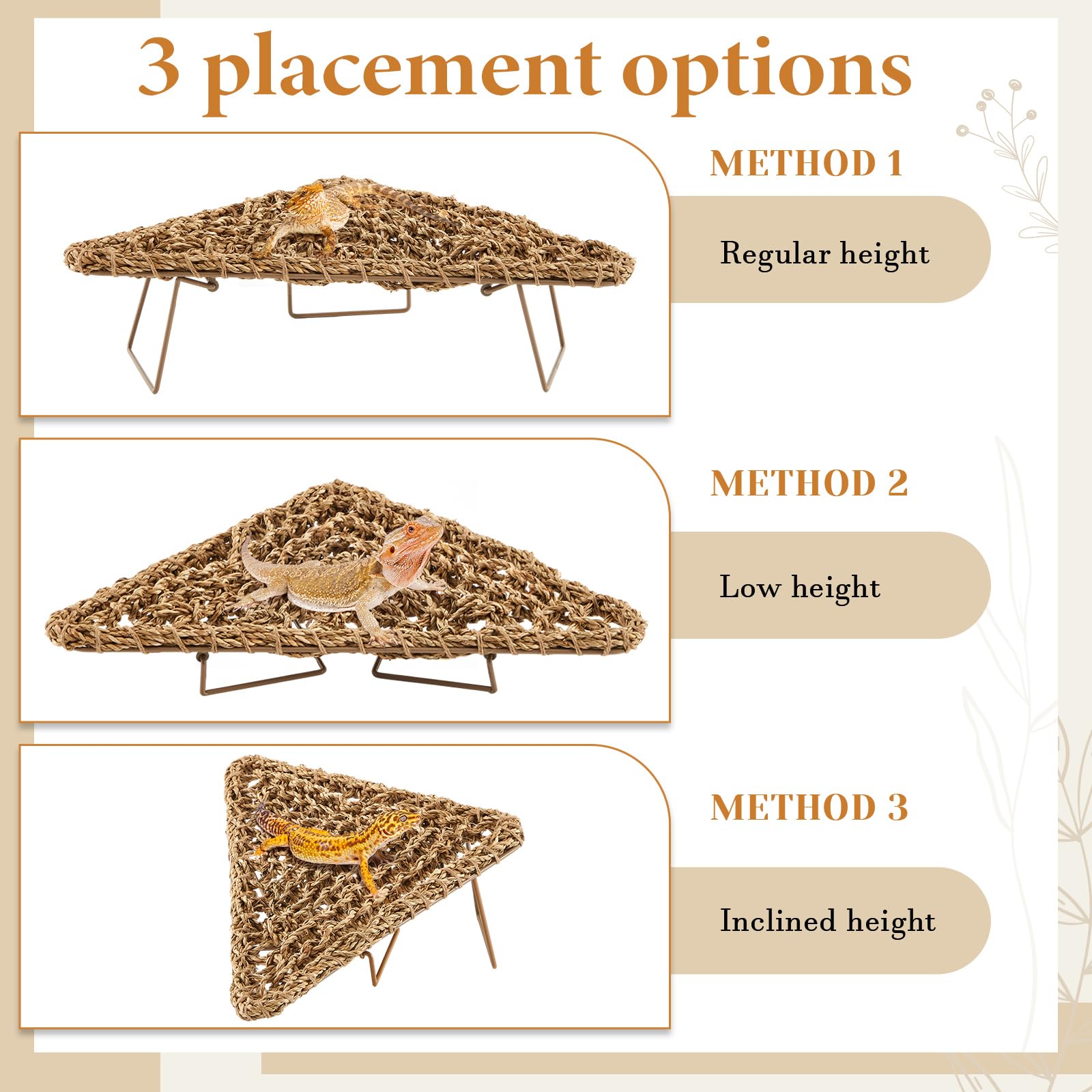 Triangle Bearded Dragon Hammock 16. 5 X 13 X 13 Inches Reptile Lounger With Metal Bracket Natural Seagrass Tank Accessories Larg