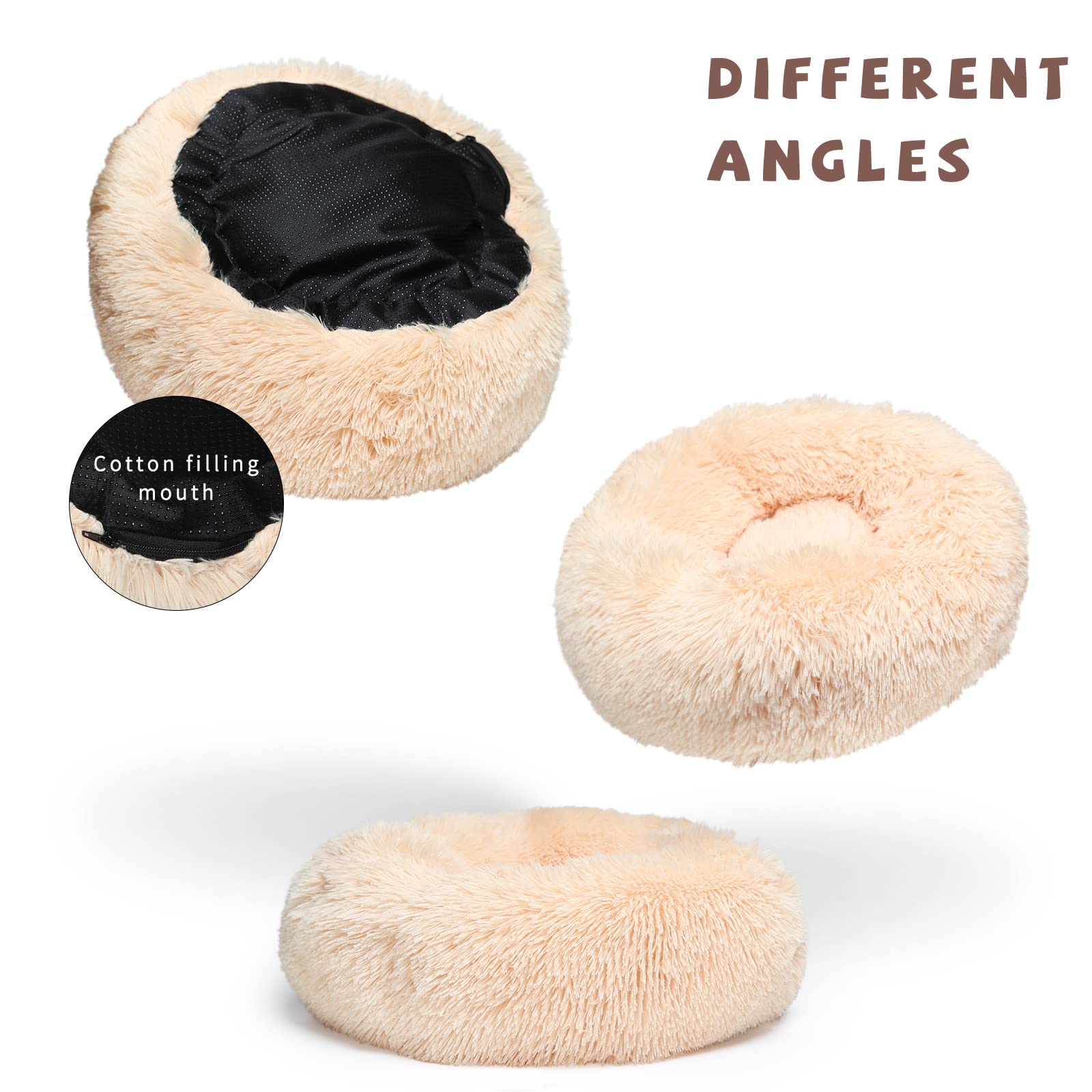 Light Brown Dog Bed Small,Calming Dog Bed for Small Dogs,20 inches Donut Fluffy Pet Beds,Anti Anxiety Round Fits up to 10 lbs So