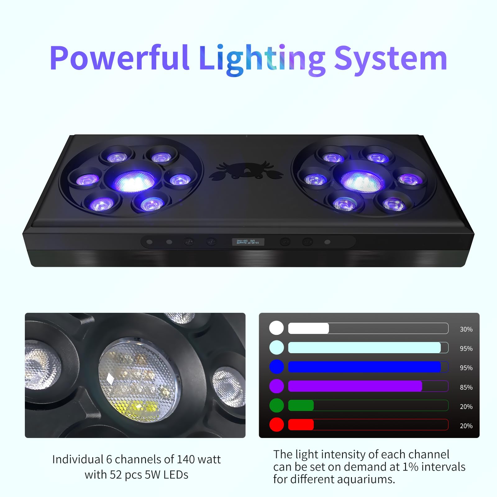 Smatfarm Aquarium Light-140 Watts Reef Light High Penetration Wide Coverage Sunrise Sunset Moonlight Saltwater Lights For Coral