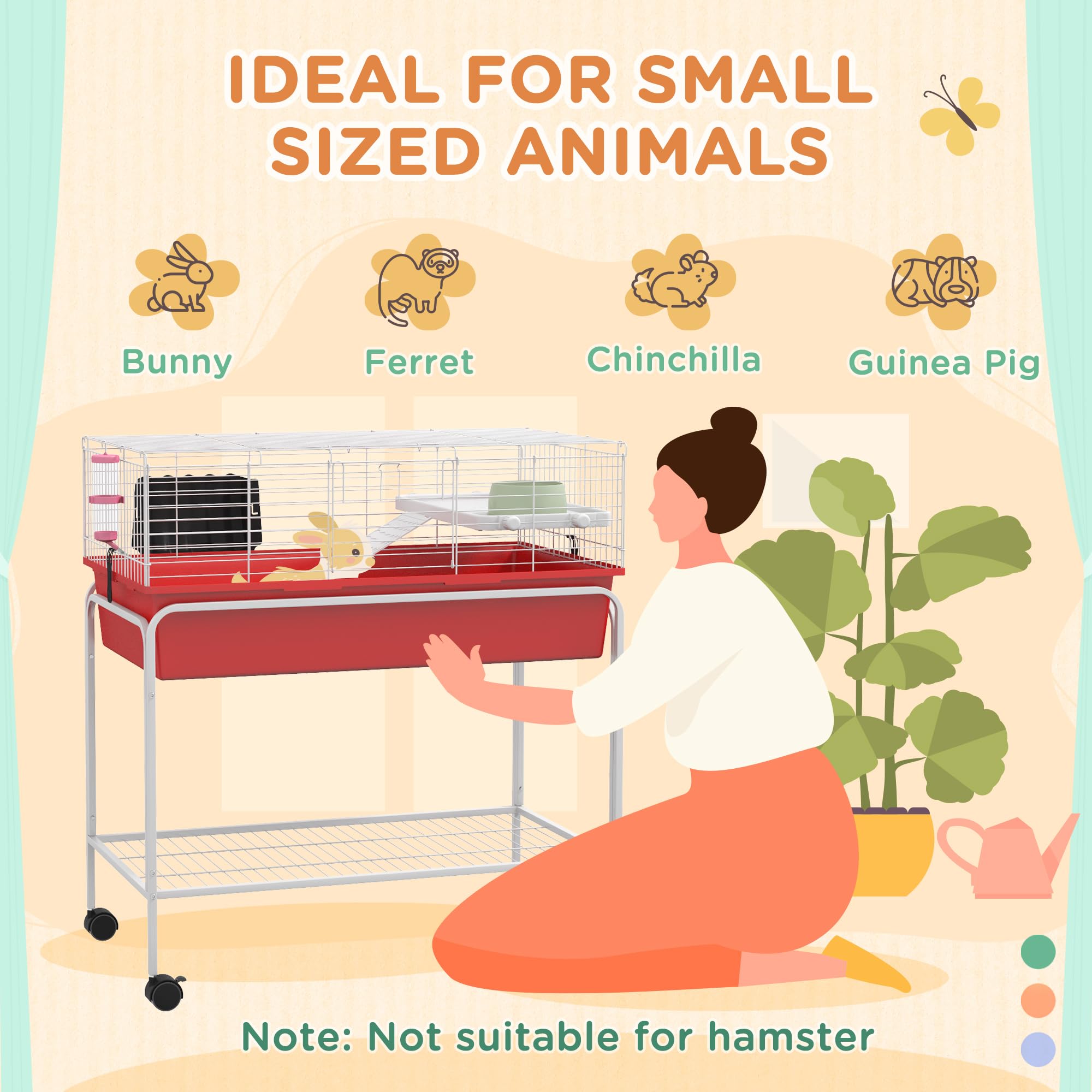 Pawhut Two- Story Small Animal Cage Removable From Stand, For Guinea Pig, Hedgehog, Chinchilla, Ferret, With Shelf & Wheels, Pet