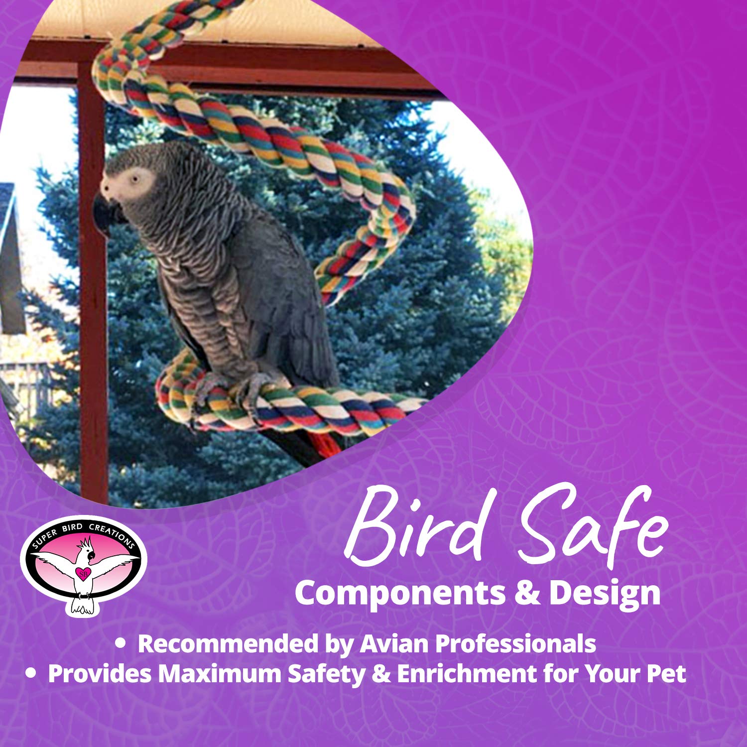 Super Bird Creations - Sb325 Large To Xl Bungee Bird Toy - Rope Perch For Amazons, African Greys, Cockatoos, Parrots - Colorful Hanging Perch - Enriching Bungee Toy For Large/Xl Birds & In Bird Cages