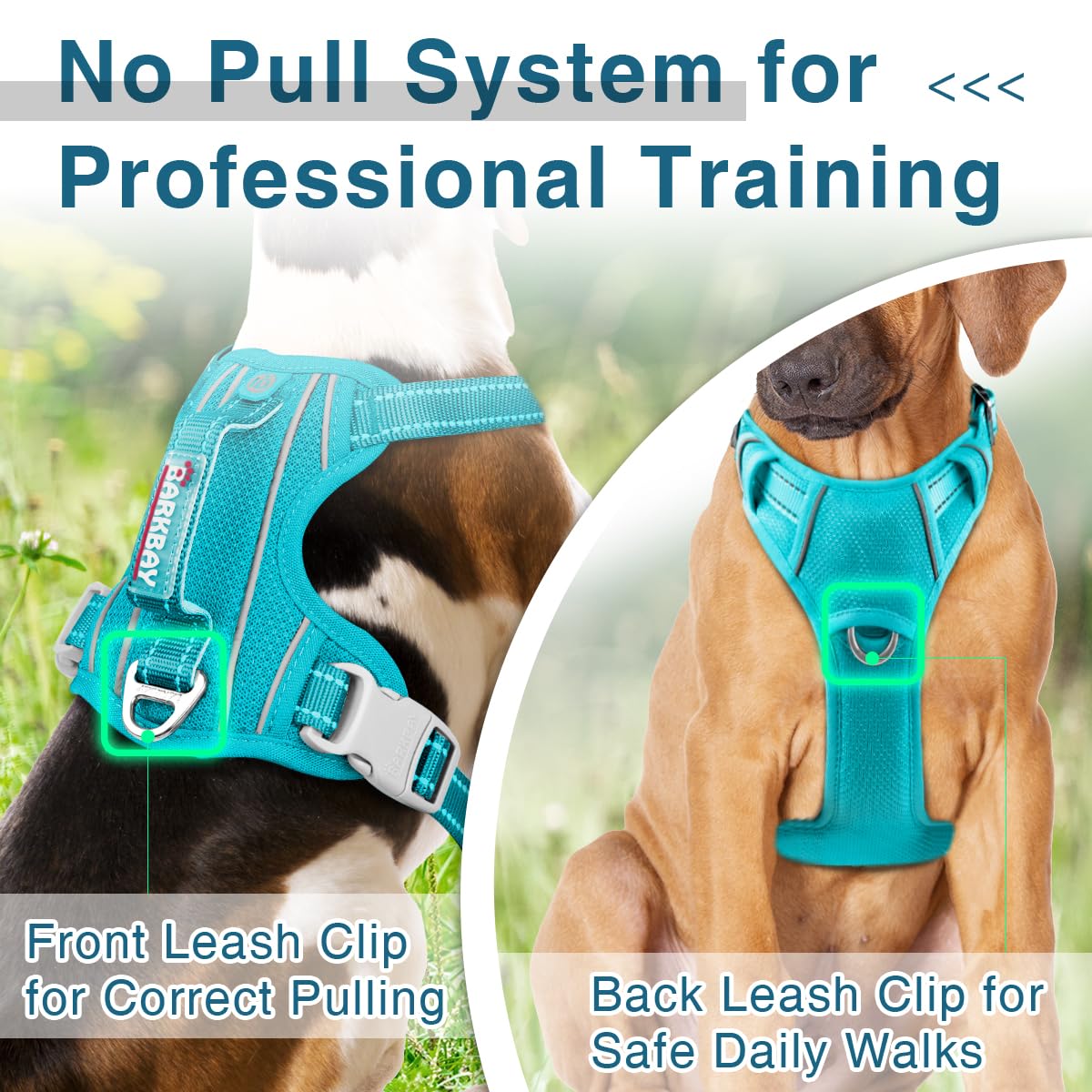 Barkbay Dog Harness No Pull With Id Tag Pocket - Heavy Duty, Reflective, Easy Control For Large Dogs (Ocean Blue,S)