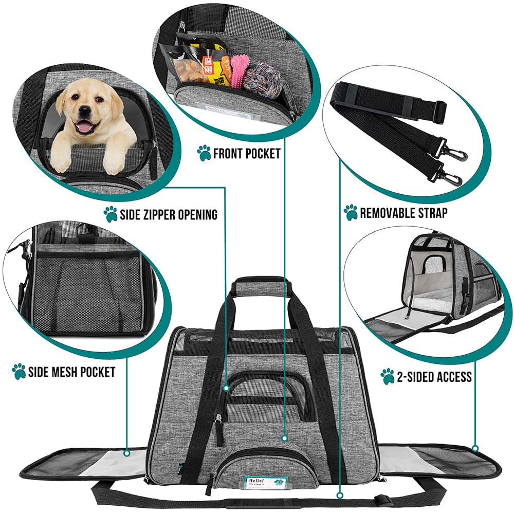 Petami Airline Approved Pet Carrier For Cat, Soft Sided Dog Carrier For Small Dog, Cat Travel Supplies Accessories Indoor Cat, Ventilated Pet Carrying Bag Medium Large Kitten Puppy, Small Heather Gray