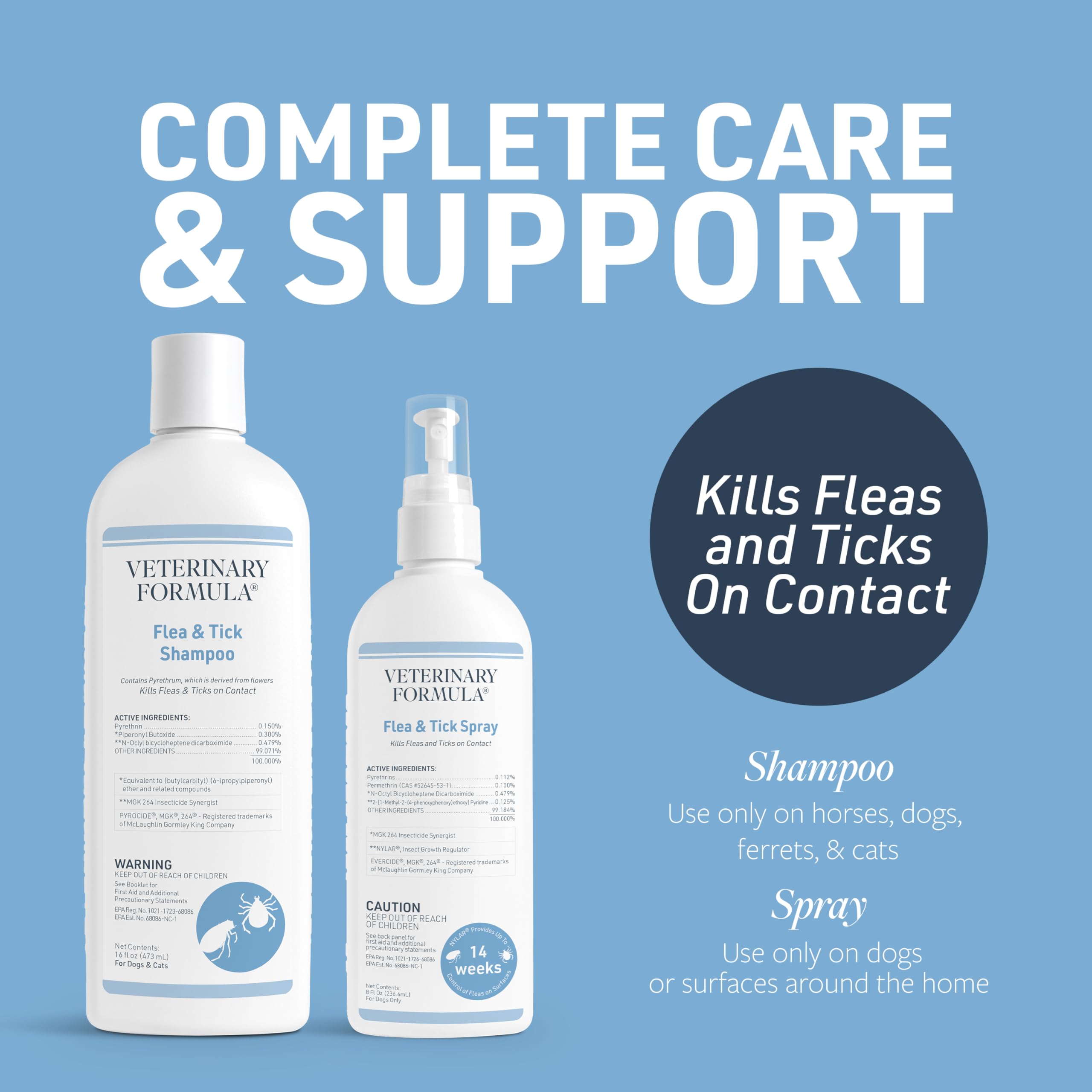 Veterinary Formula Flea and Tick Bundle - Prevention Spray for Dogs, 8 oz + 16 oz Shampoo for Dog Flea & Tick Control