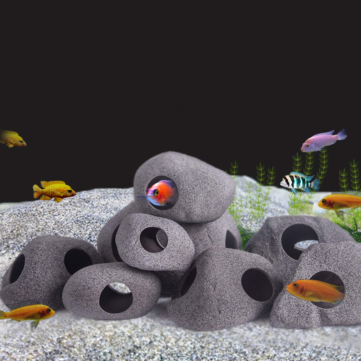 XMHF Aquarium Decorations Rock, Ceramic Shelters - Shrimp Habitat, Breeding Tube, Hiding cave, Stackable Fish Tank Decor Cave fo