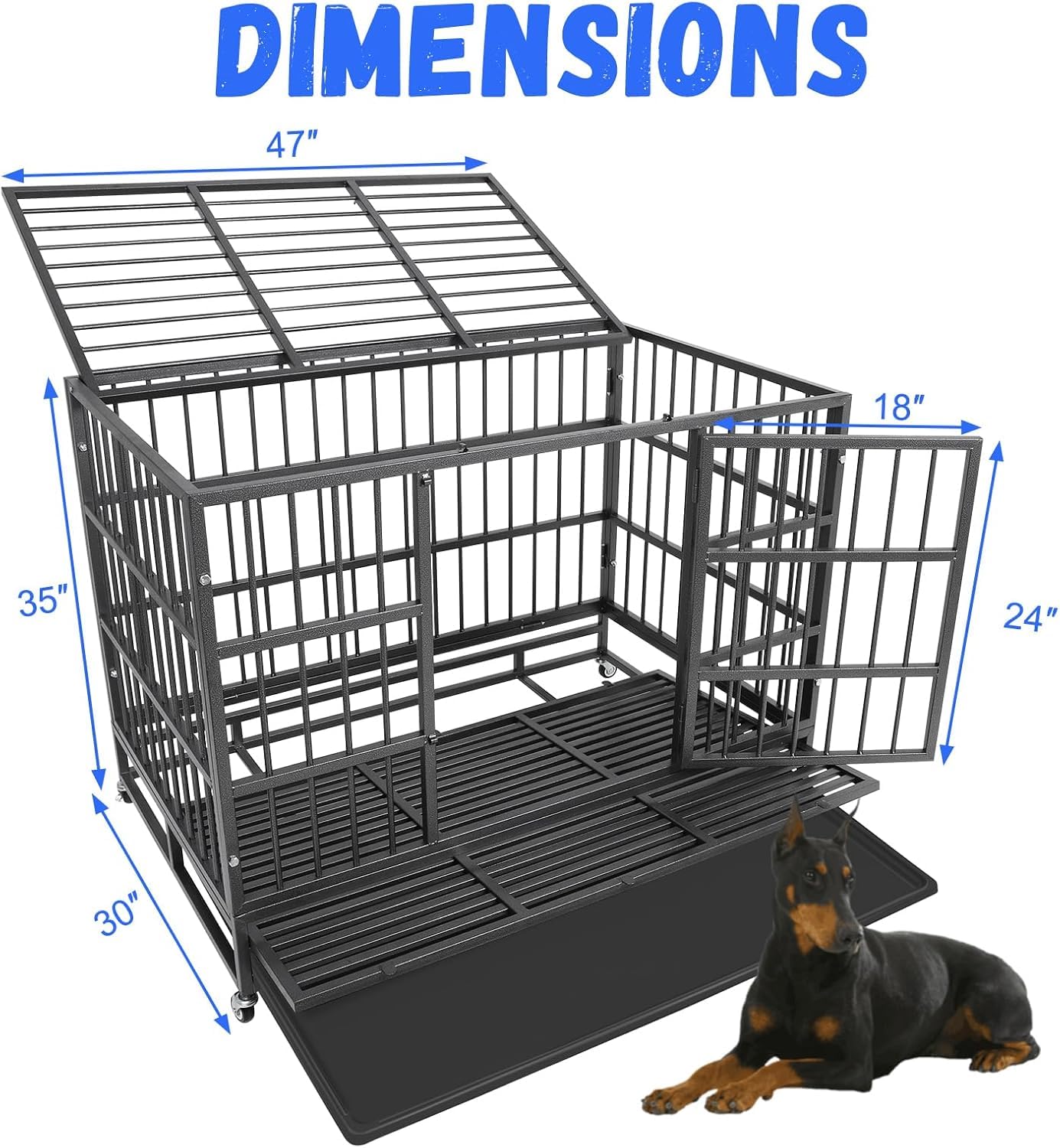 Confote Heavy Duty Dog Crate, 47" Indestructible Steel Kennel for Medium to Large Dogs, Black, Model CO51830Z