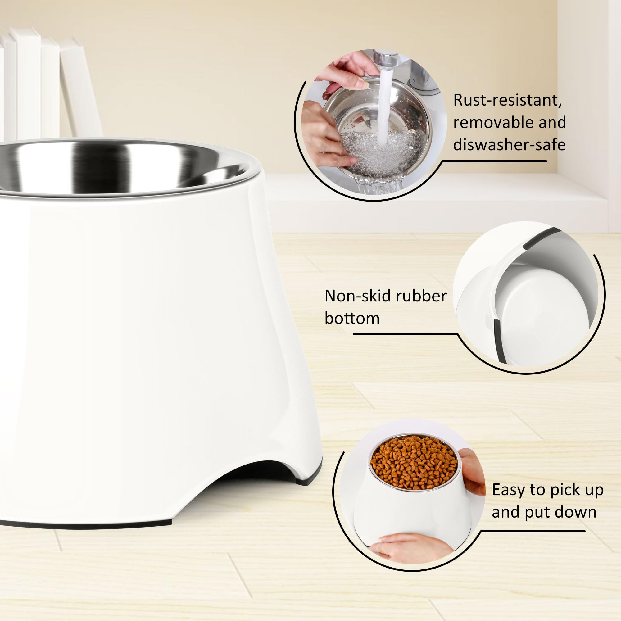 Petvillage Dog Bowls,Cone Friendly Non Slip Single Dog Bowl With Stainless Steel Inner, Raised Bowls For Smll Dogs Spaniel Dogs