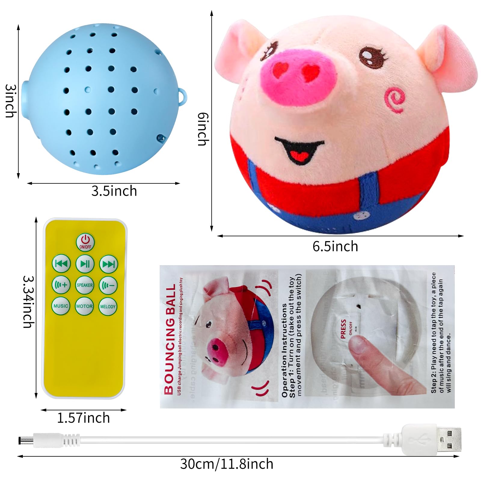 Laiamer Interactive Plush Dog Toys, Interactive Puppy Toy Bouncing Rolling Dog Ball Remote Control Dog Toy With Music, Self Movi