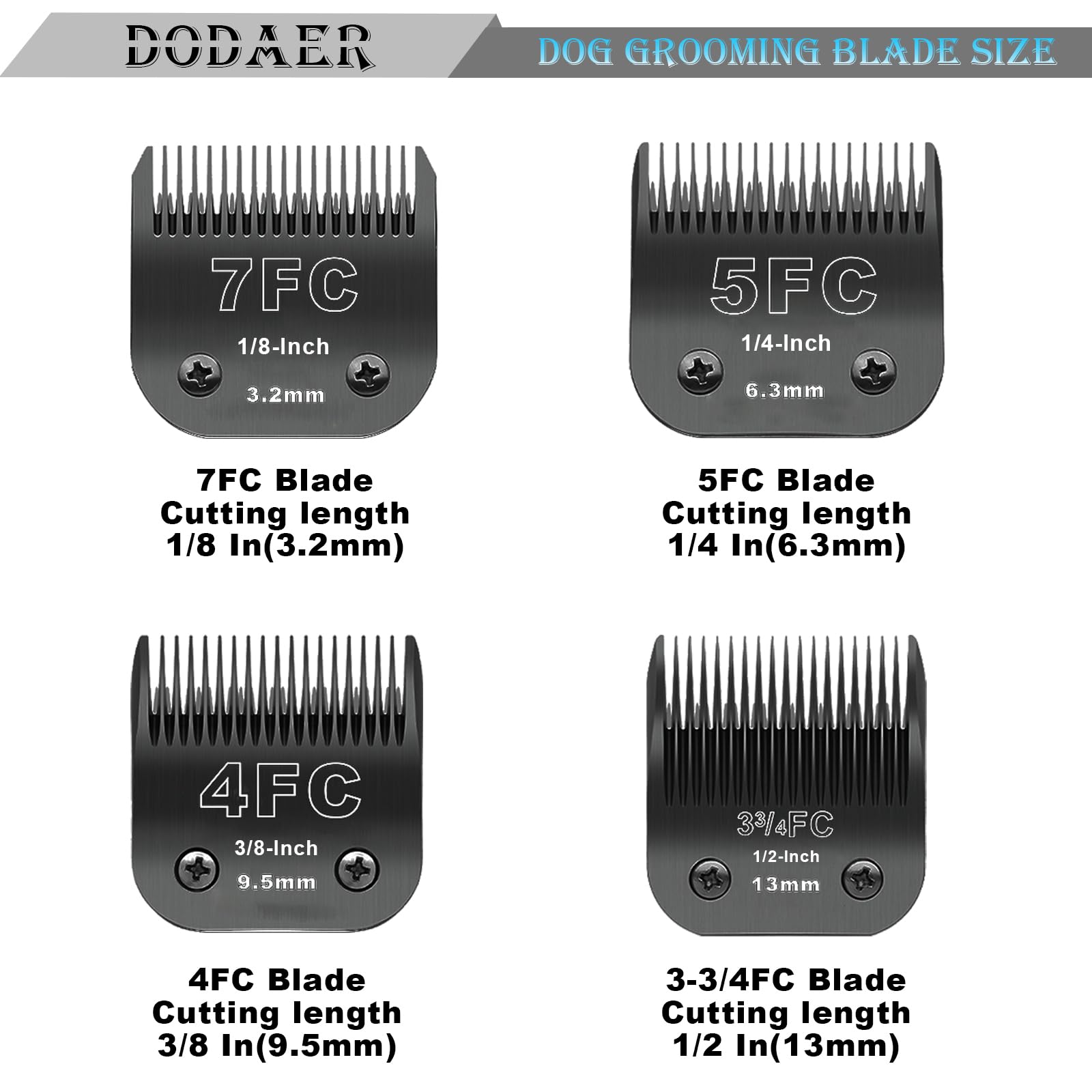 Dodaer Black Detachable Pet Dog Grooming Clipper Stainless Steel Blades Set,Compatible With Andis,Oster A5,Wahl Km10 Series Clip