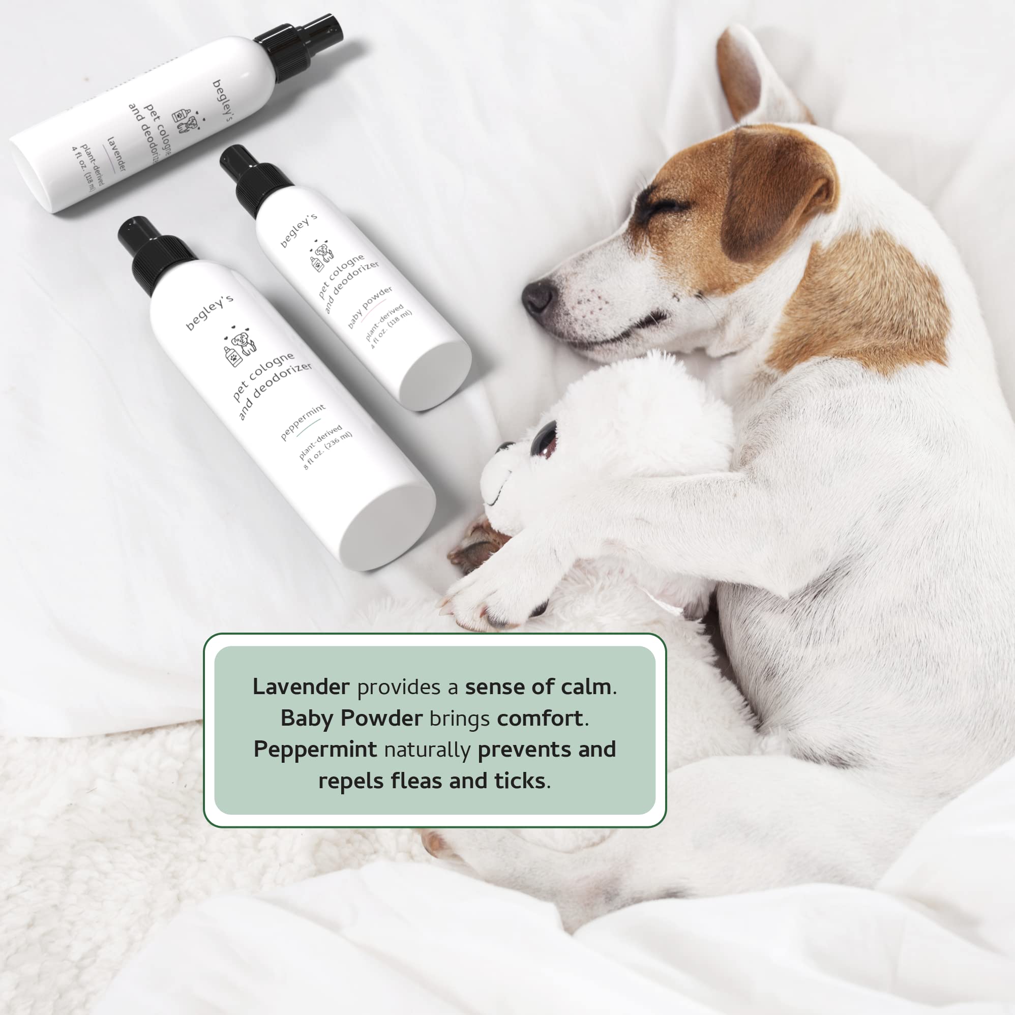 Begley’S Natural Pet Cologne And Deodorizer - Premium Essential Oil Scented Dog Body Spray And Cat Perfume - Dog Grooming Spray And Pet Odor Eliminator - Cat Cologne Mist, Dog Cologne Spray Long Lasting - 8 Oz, Baby Powder, 2 Pack