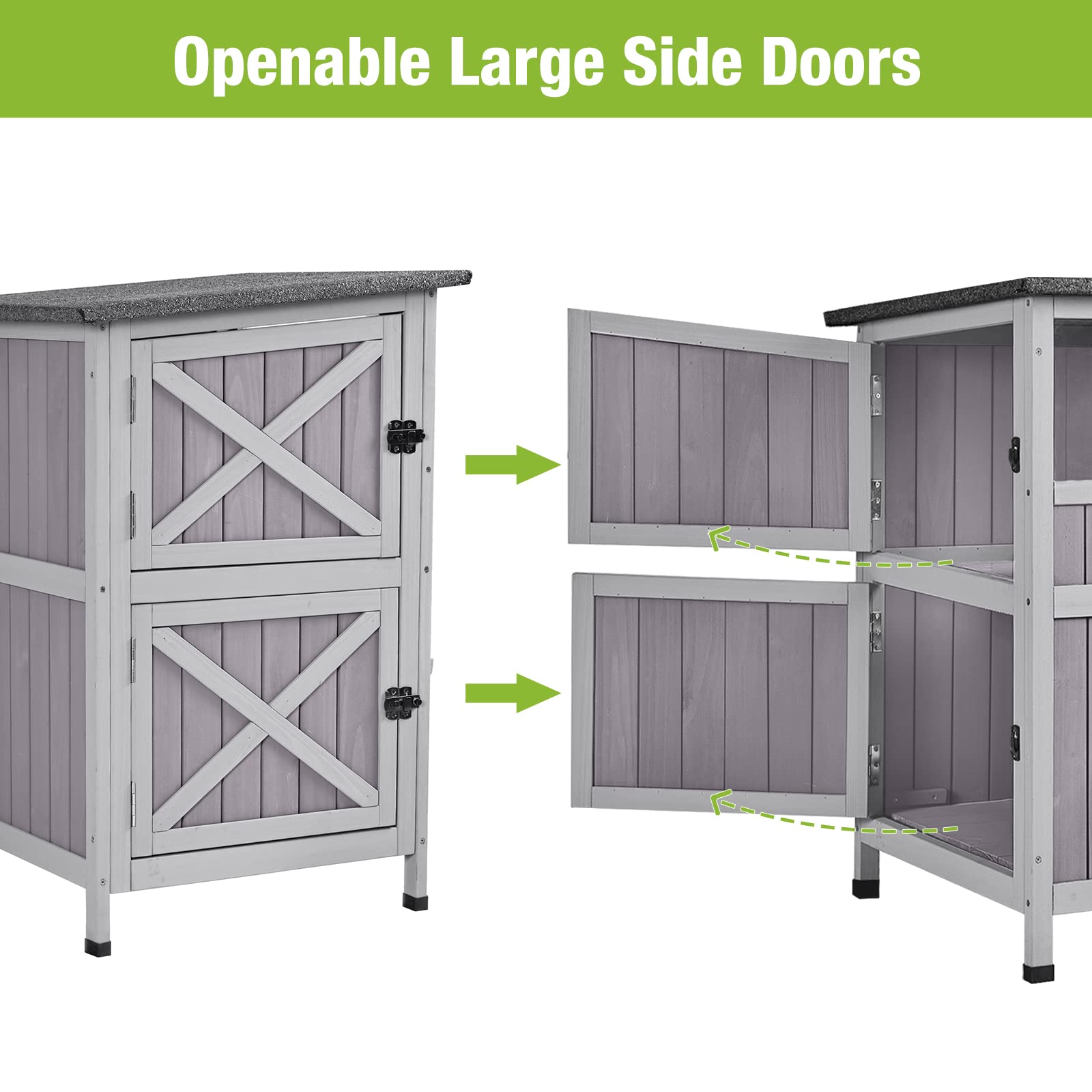 Gutinneen Cat House Outdoor Weatheproof Feral Cat Shelter Wooden Cat Condos For Winter With Escape Doors