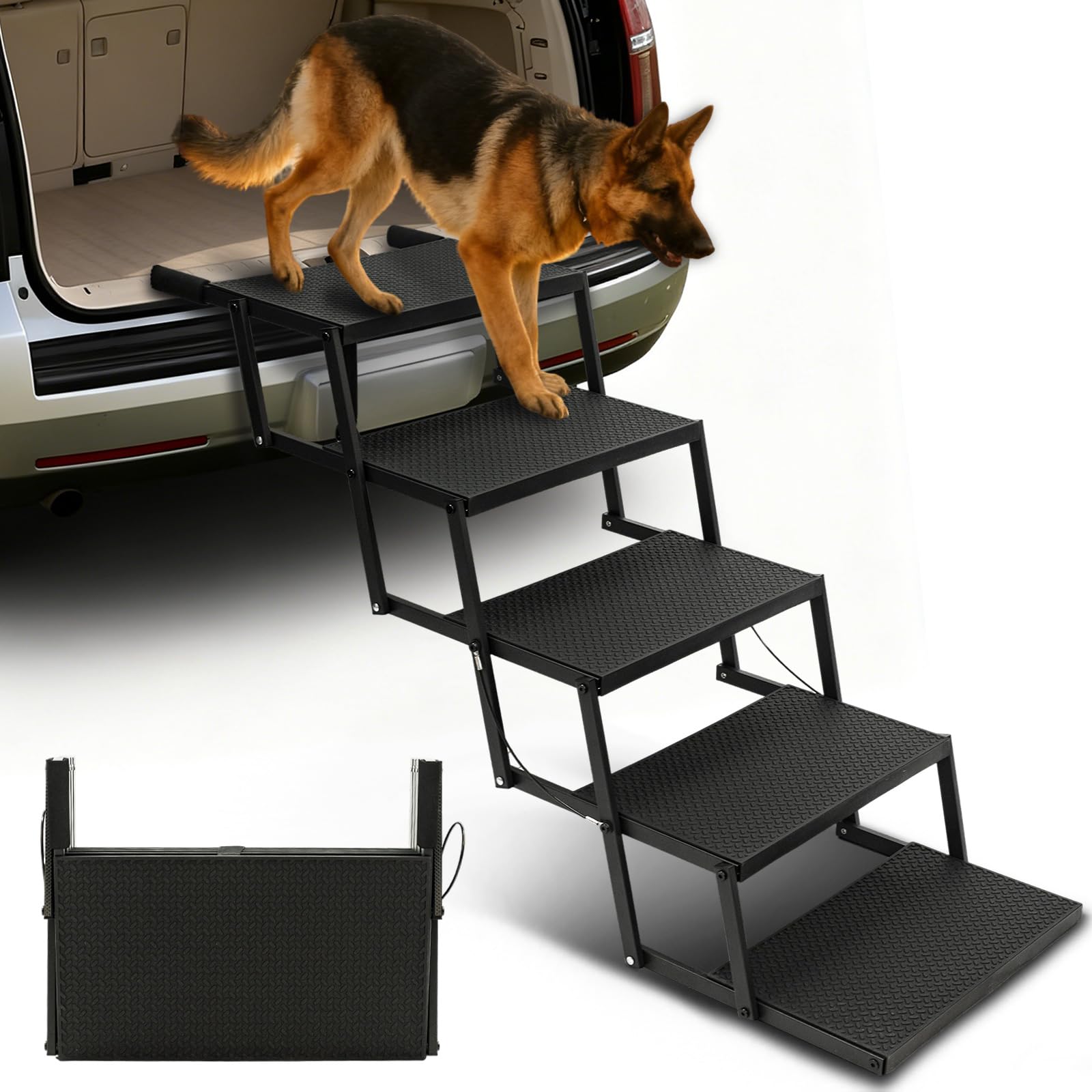 Dog Steps for Car and Truck,25.6 H Foldable Dog Stairs for Large Dogs, Lightweight Pet Stairs Supports Up to 350 lbs, 5 Steps