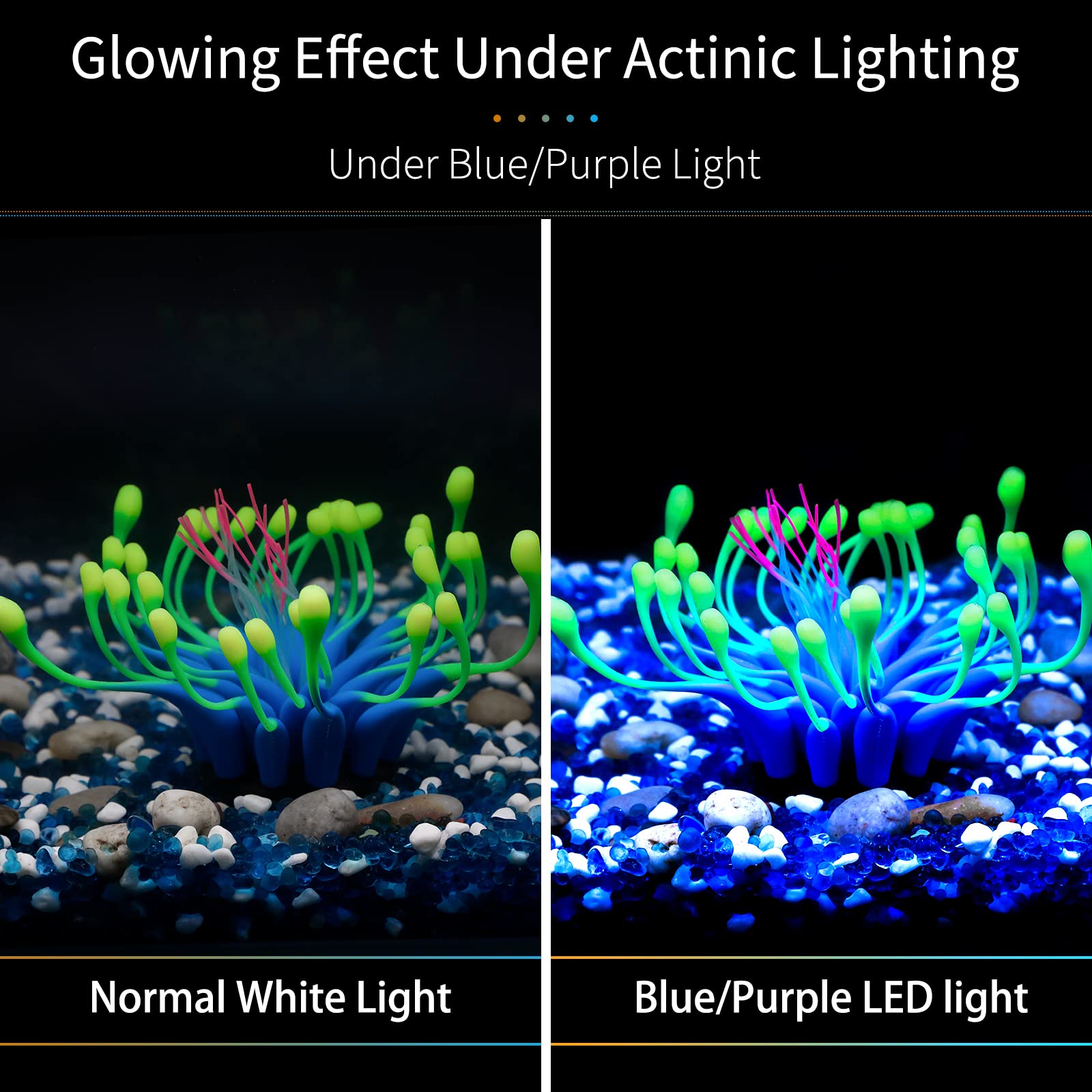 Uniclife Glowing Effect Gooseneck Coral Artificial Decoration Silicone Ornament For Fish Tank Aquarium, Blue