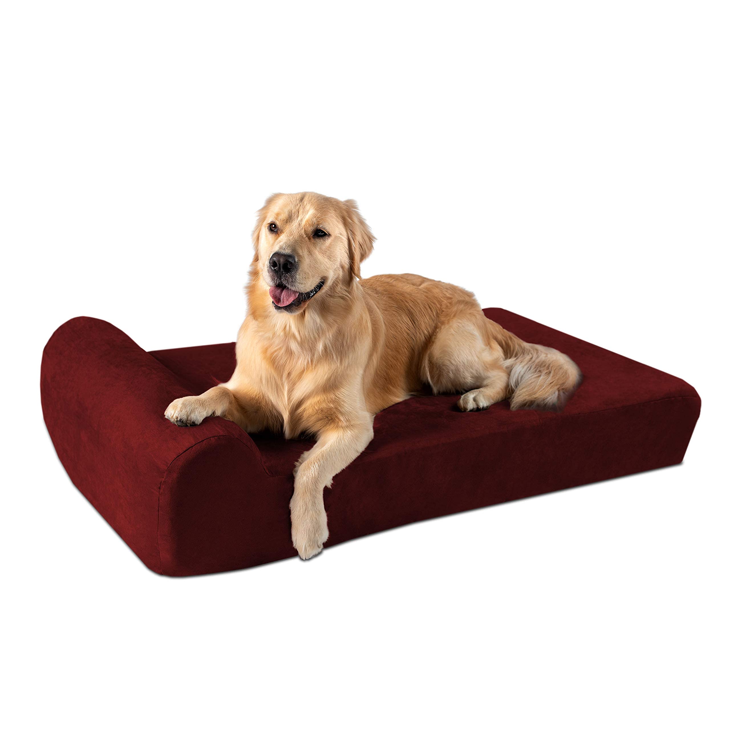 Barker Beds Headrest Dog Bed For Large Sized Dogs (Large, Burgundy) - 7 Thick Soft & Comfortable Orthopedic Cushion - Durable 