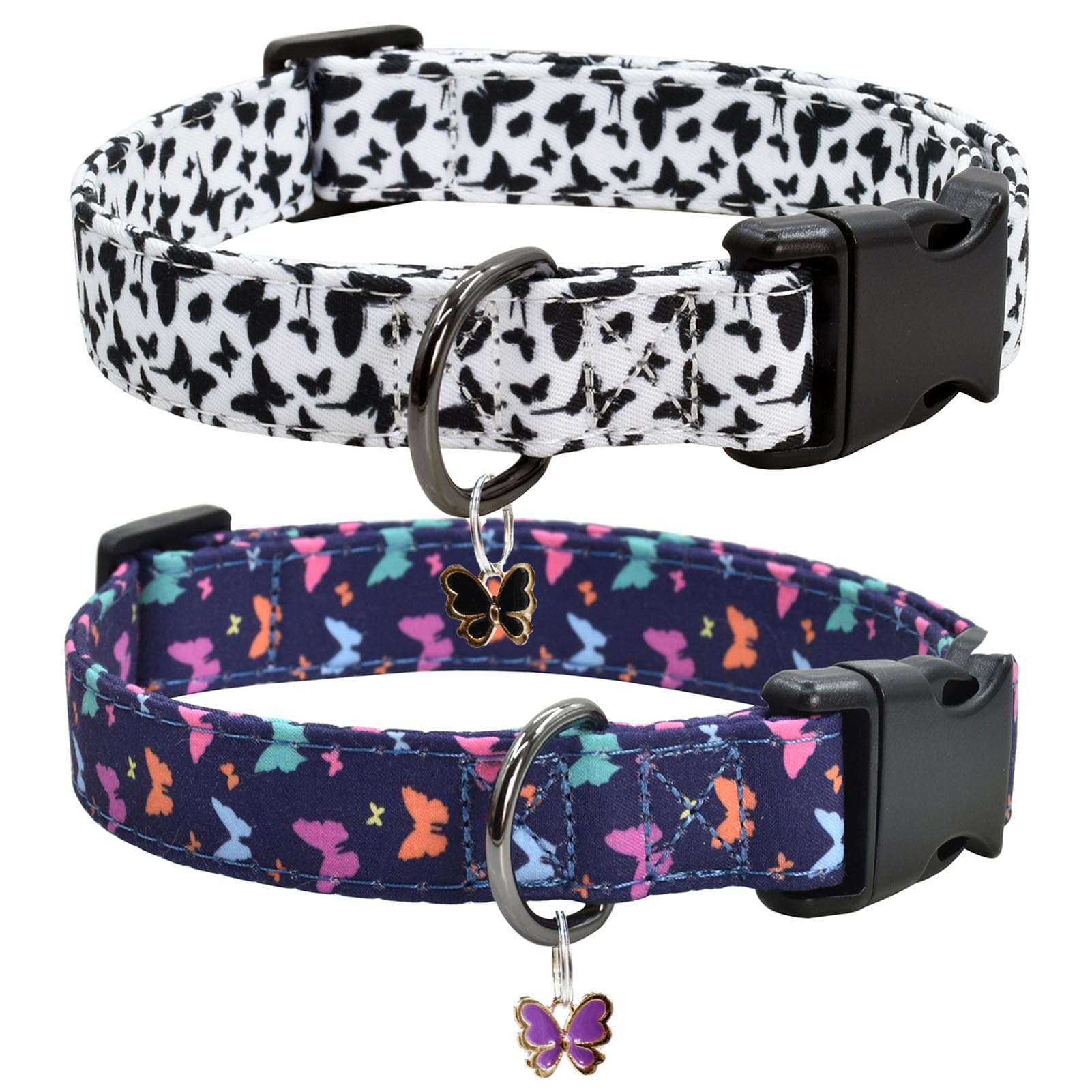 2 Pcs Cotton Dog Collar Soft Cute Flower -3 Sizes Soft Nylon Puppy Collar Adjustable For Girl Female Small Medium Large Dogs(02S