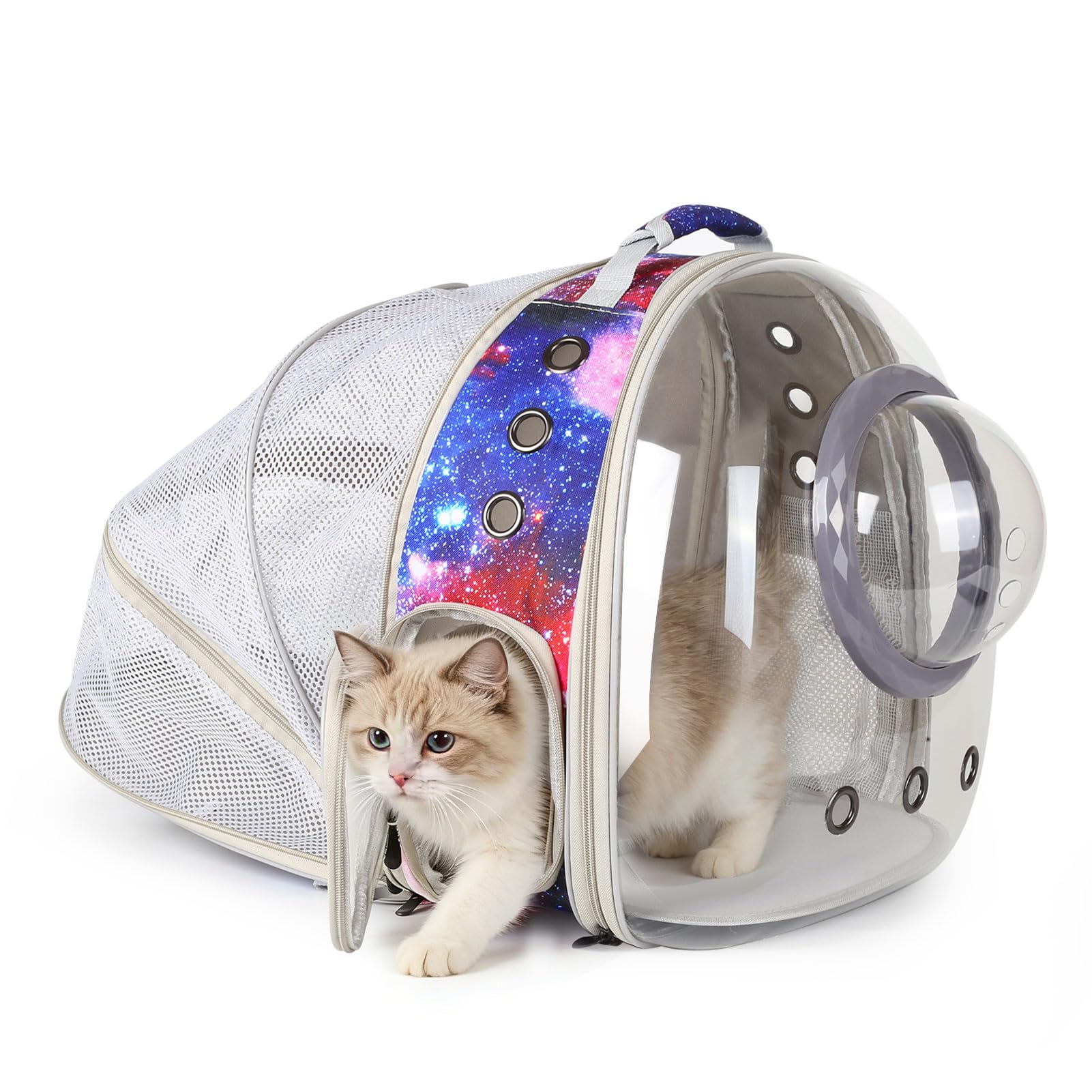 Pimoka Galaxy Blue Cat Bubble Backpack,Back Expandable cat Backpack with Clear Window -Space Capsule Cat Carrier for Kitten Bunn