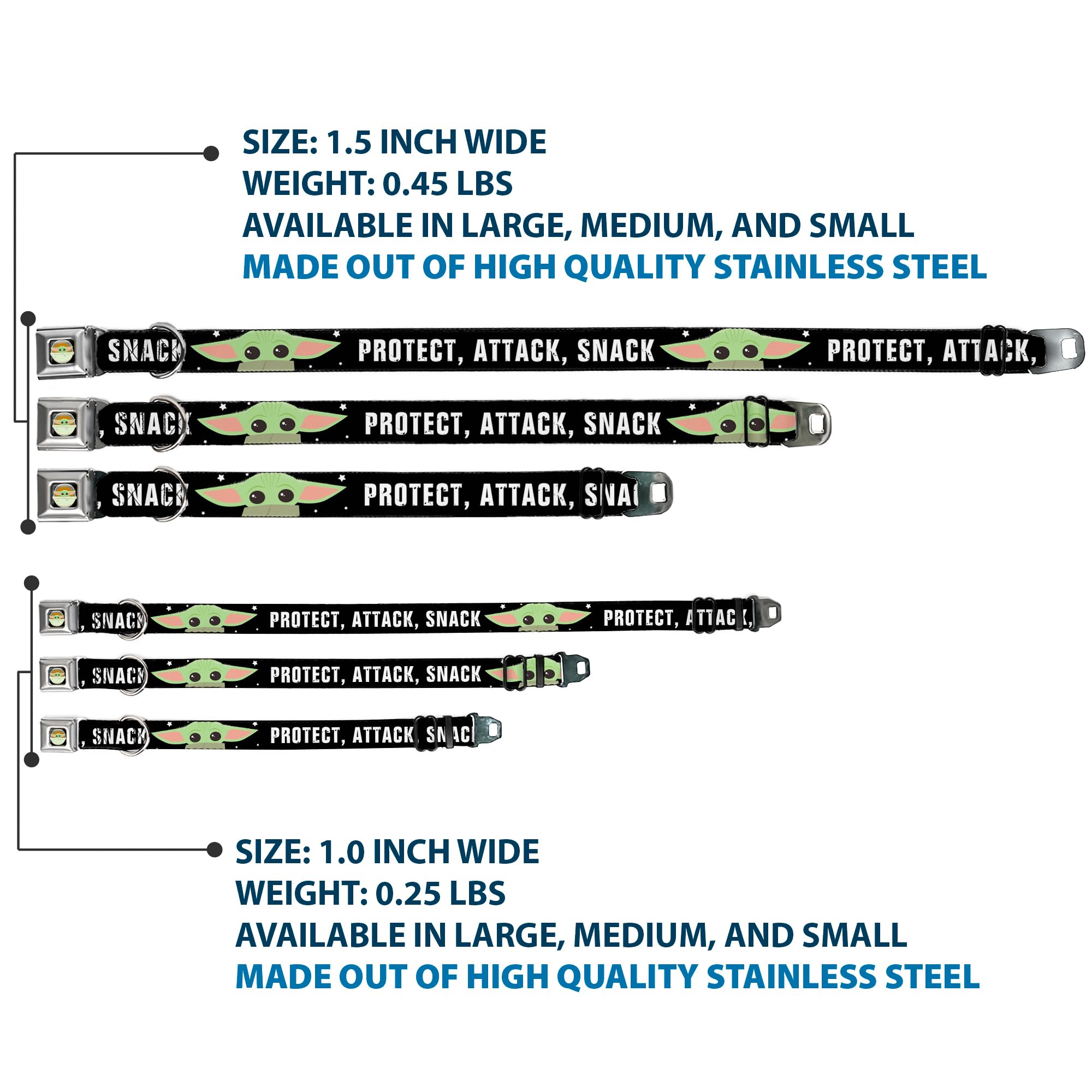 Buckle-Down Dog Collar Seatbelt Buckle Star Wars The Child Chibi Face Protect Attack Snack 18 To 32 Inches 1.5 Inch Wide, (Dc-Sb