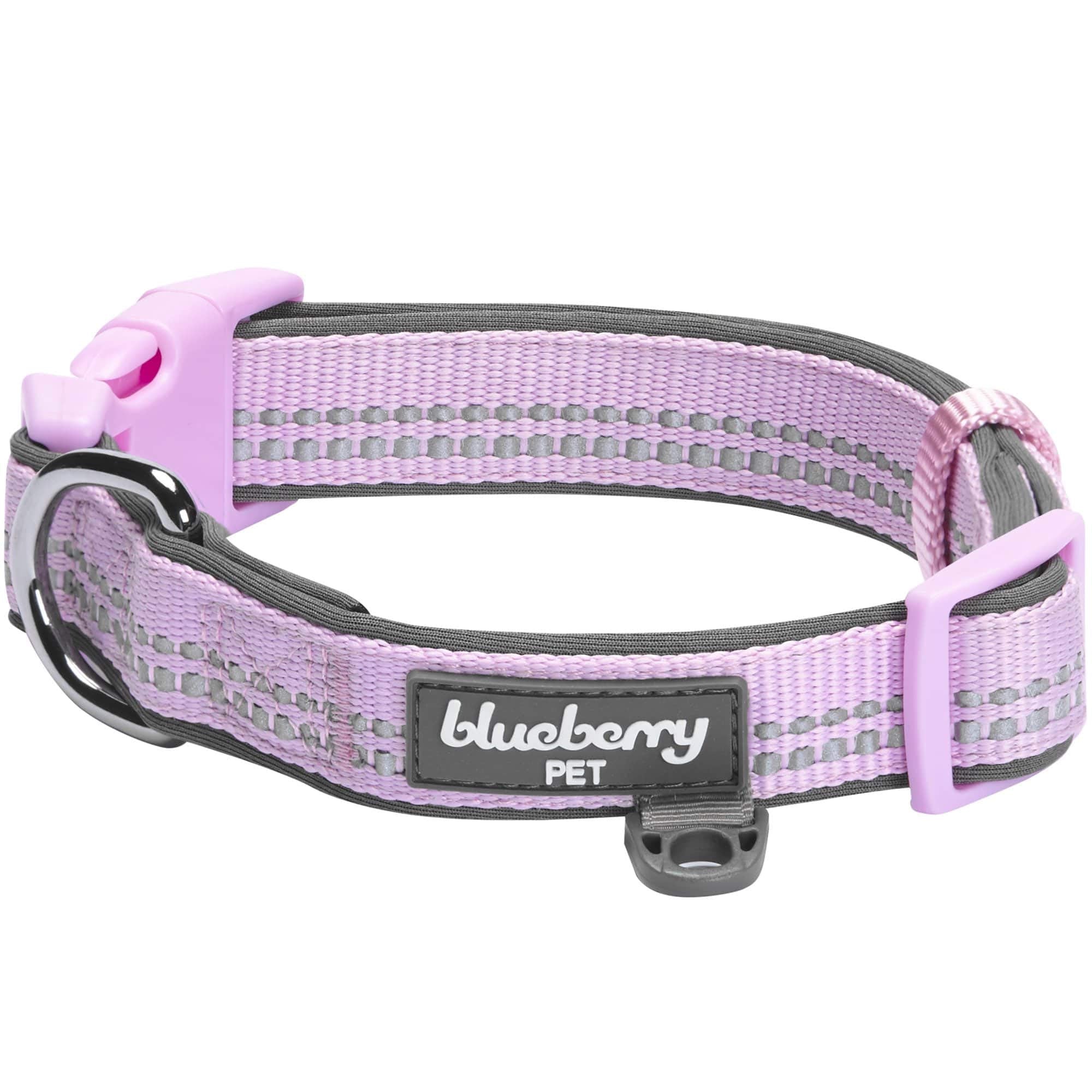 Blueberry Pet Soft & Safe 3M Reflective Neoprene Padded Adjustable Dog Collar - Lavender Pastel Color, Large, Neck 18-26