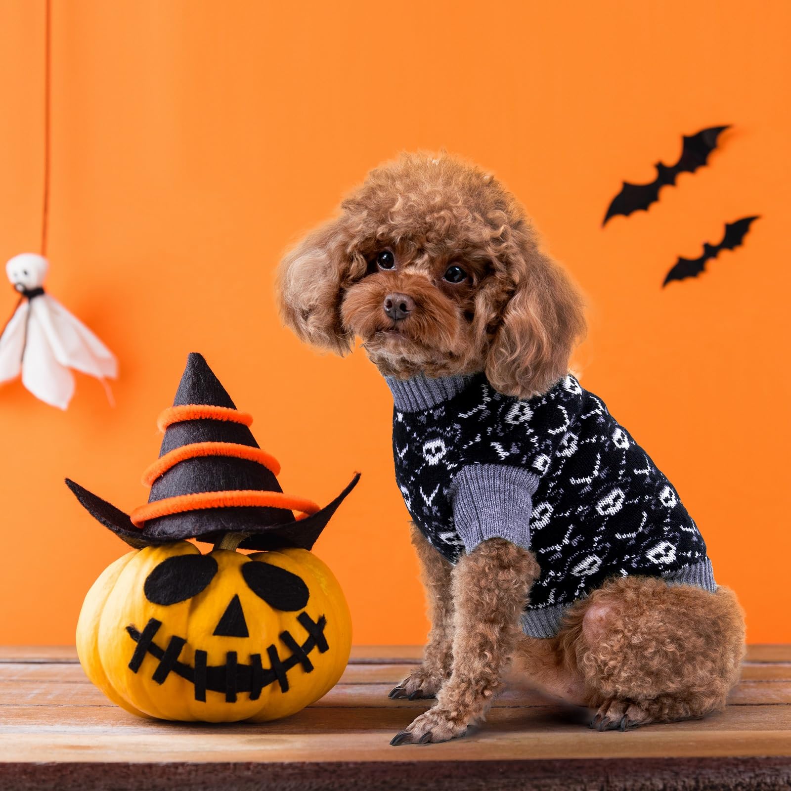 Cutebone Skull Dog Sweater - Black Dog Sweatshirt With Leash Hole For Medium Puppies