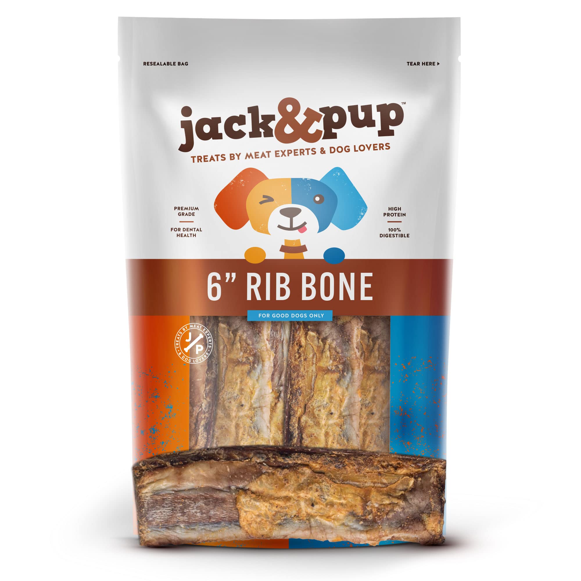 Jack&Pup 6 Beef Ribs for Small Dogs | Flavorful Dog Chew Bones (13 Pack)