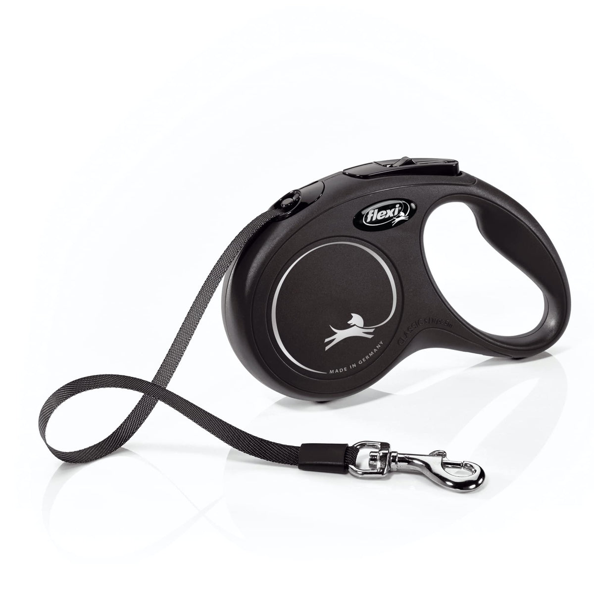 Flexi New Classic Tape Retractable Dog Leash For Small Dogs Up To 33 Lbs. – 16 Ft., Black| Tangle Free Pet Walking Leash With One-Handed Brake, Pause, Lock|German Quality Product