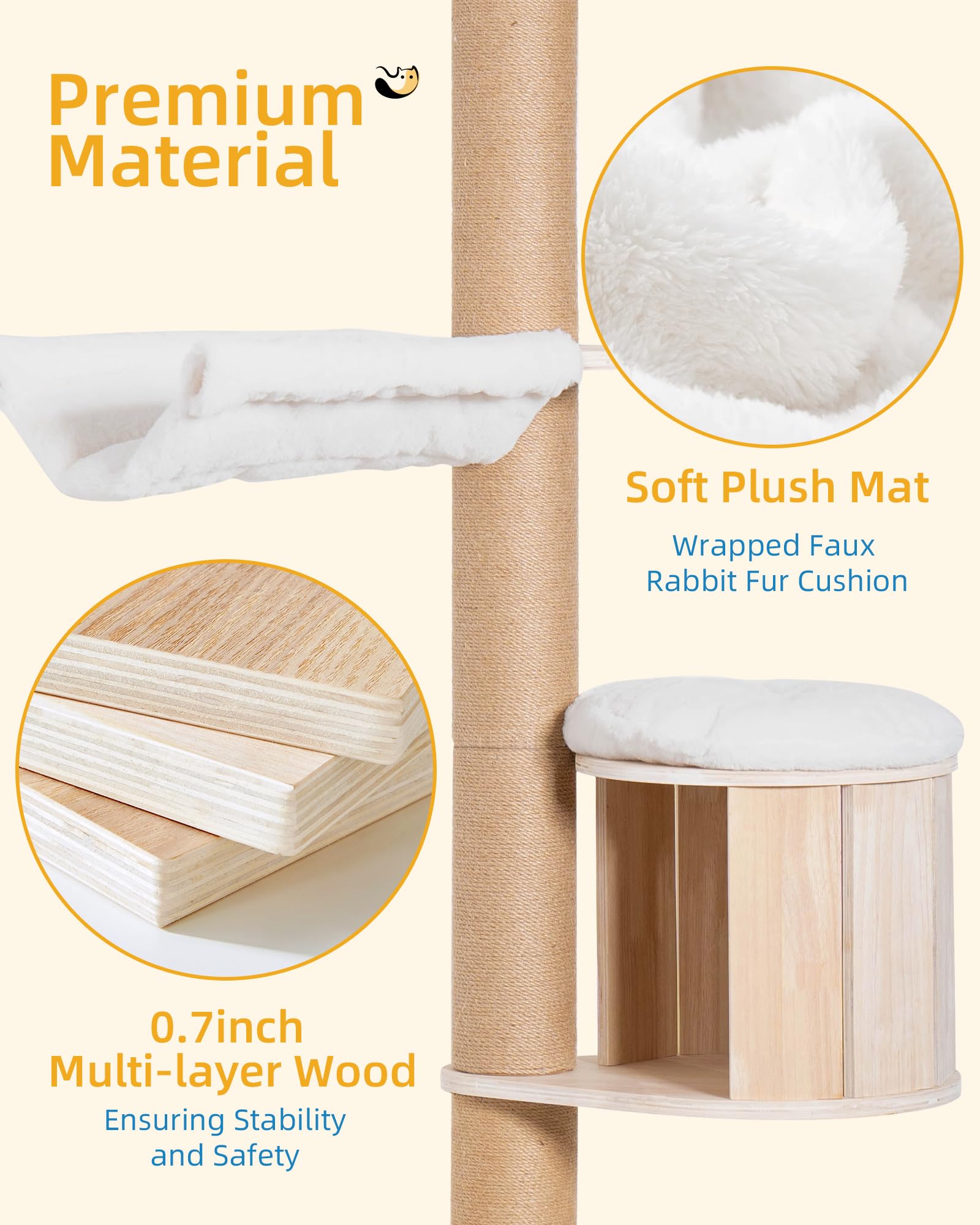 Aechonow Tall Floor To Ceiling Cat Tree For Large Cats, Cat Tower With Scratching Post, Adjustable Height(82-122 In), Large Cond