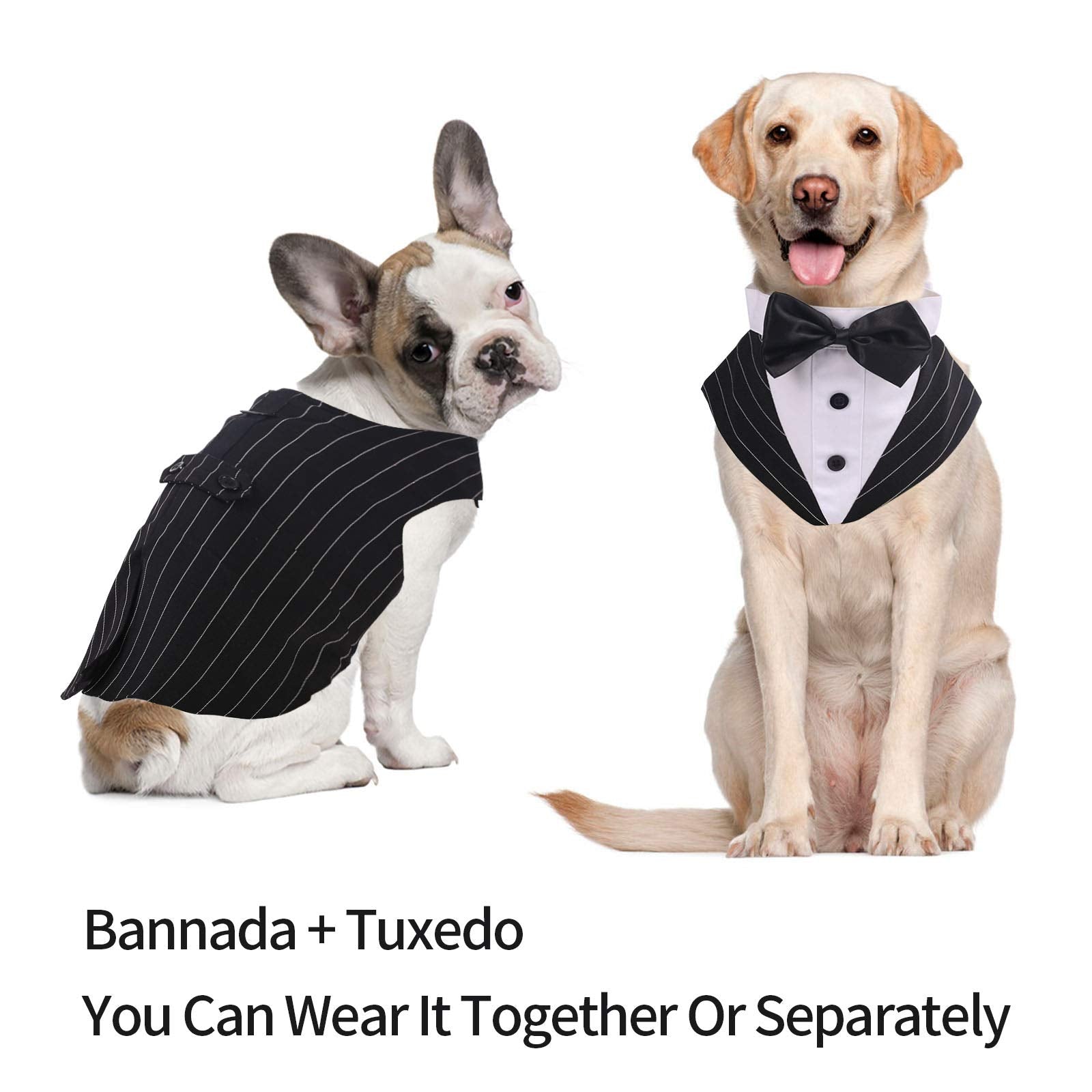 Idomik Dog Tuxedo For Small Medium Large Doggie, Detachable Dog Formal Wedding Suit With Tuxedo Vest & Bow Ties Collar & Bandana