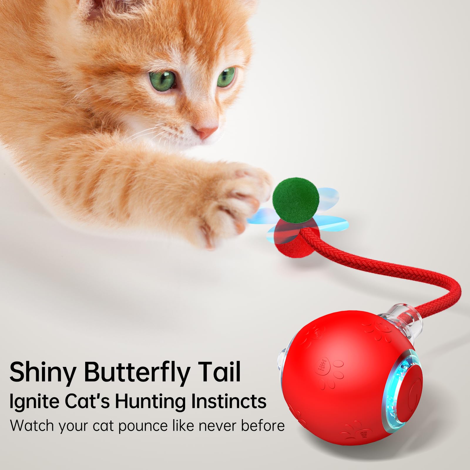 Teeche Interactive Cat Ball Toy - 2025 Smart Rolling Cat Toy With Shiny Tail, Motion Activated Boredom Relief For Indoor Cats, U