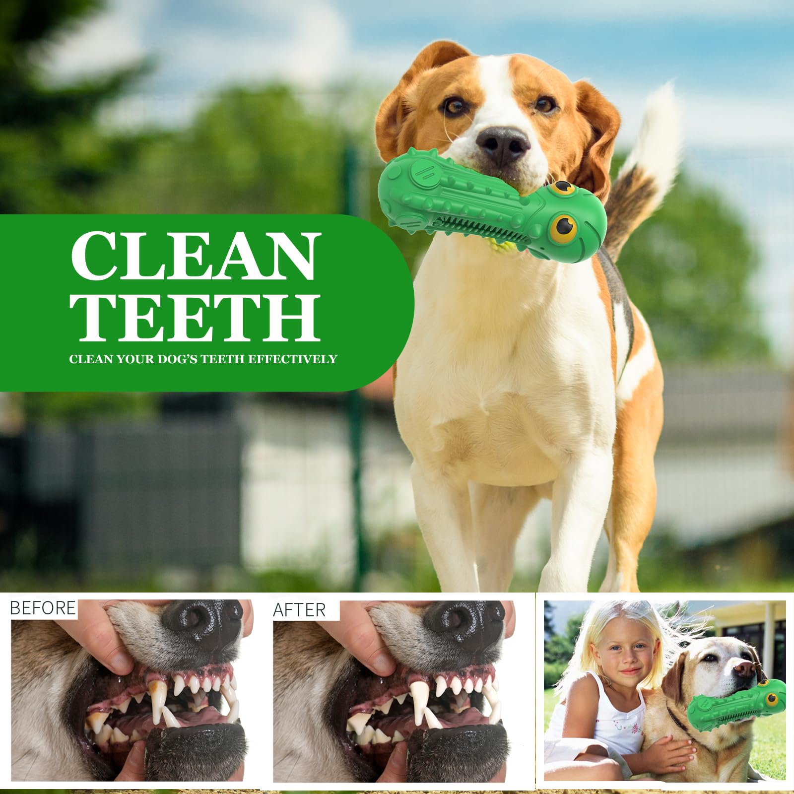 Zikaton Dog Squeaky Toys For Aggressive Chewers, Dog Chew Toys For Large Medium Breed Dog, Dog Toys, Tough Durable Dogs Toys With Natural Rubber (Green)