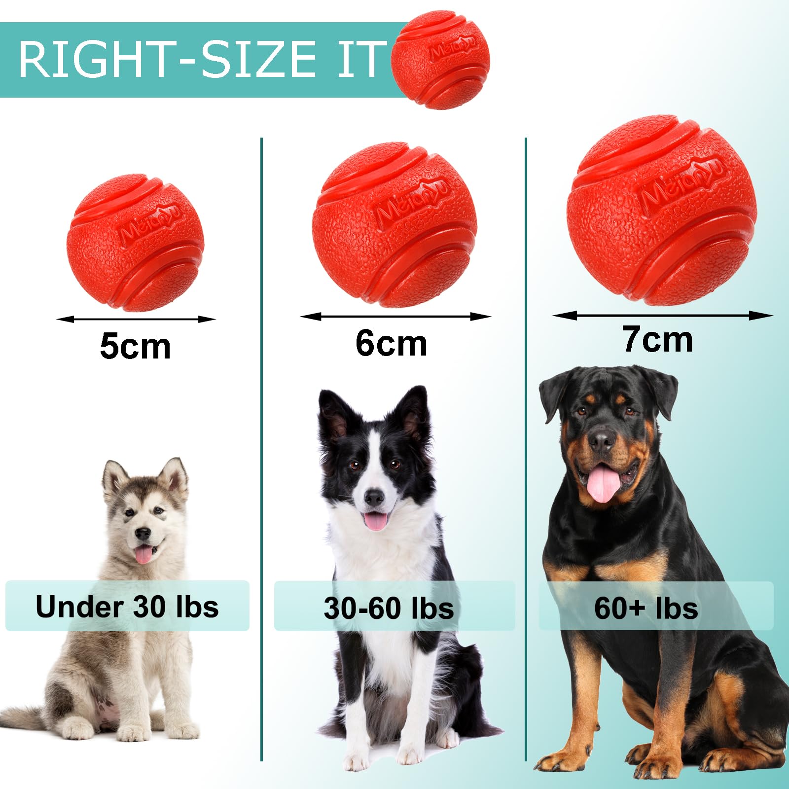 Vitalili Rubber Balls for Dogs Dog Training Ball Water Ball Toy High Bounce Chew Resistant Dog Ball Sets for Medium Large Dogs 6