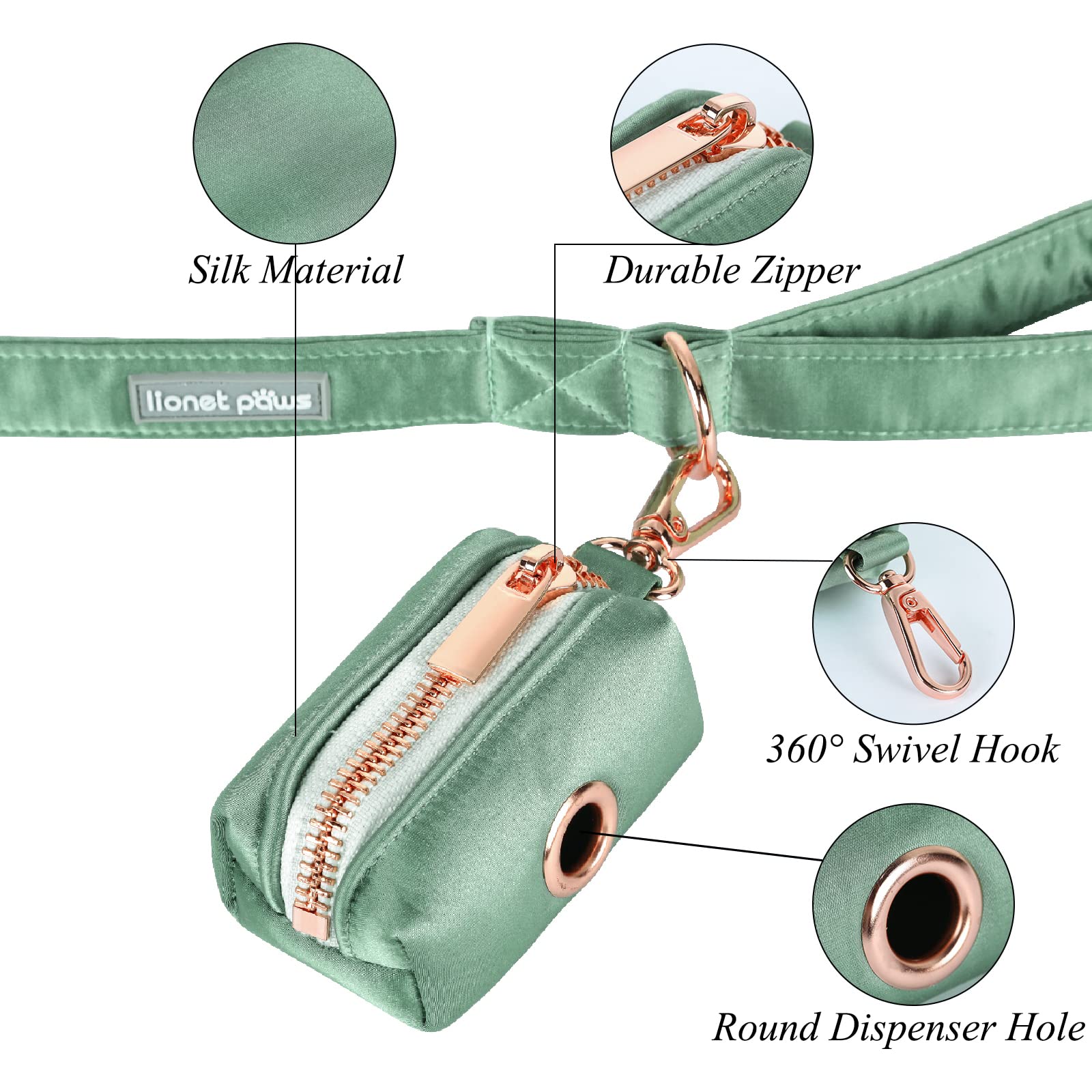 Lionet Paws Cute Poop Bag Holder With Bag For Leash, Silk Dog Dispenser, Matching Collar