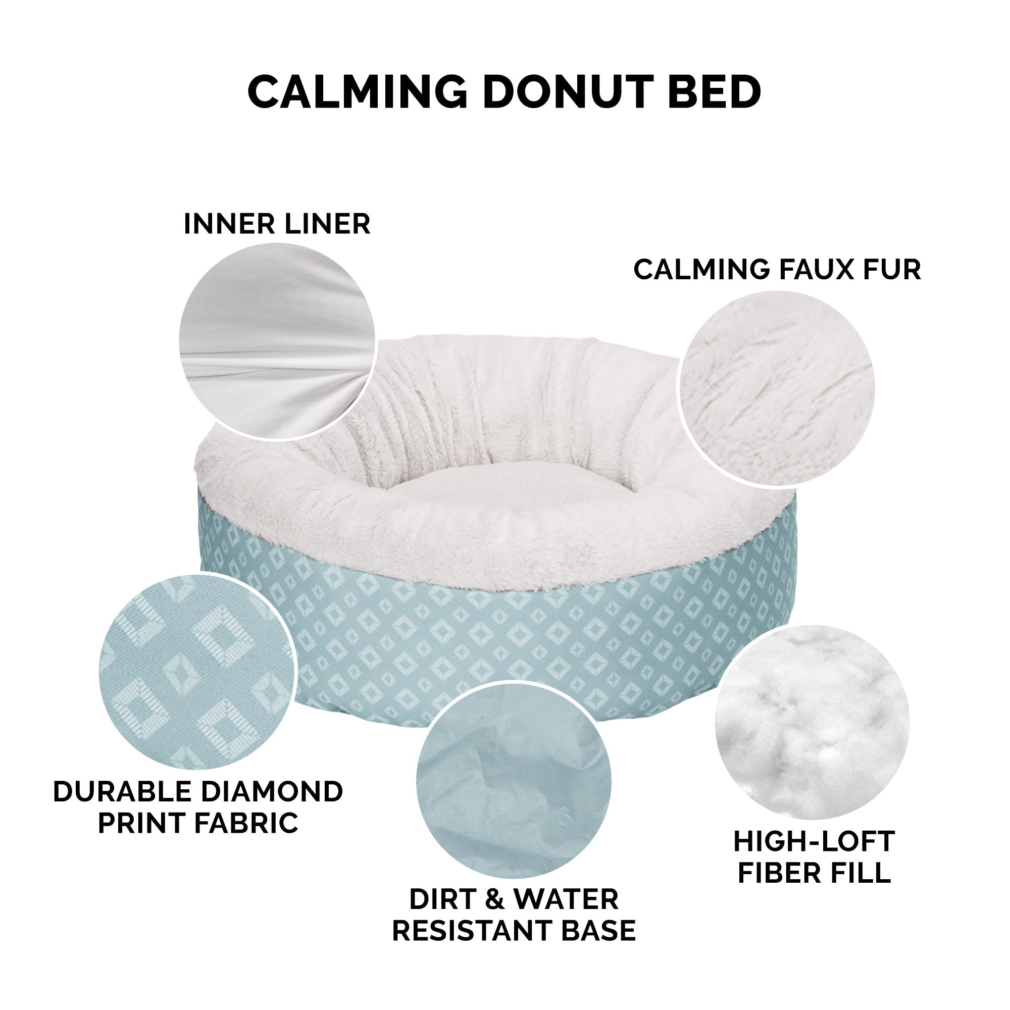 Furhaven 23 Round Donut Dog Bed for Indoor Cats & Small Dogs, Washable, For Dogs Up to 20 lbs - Plush & Diamond Print Donut Bed