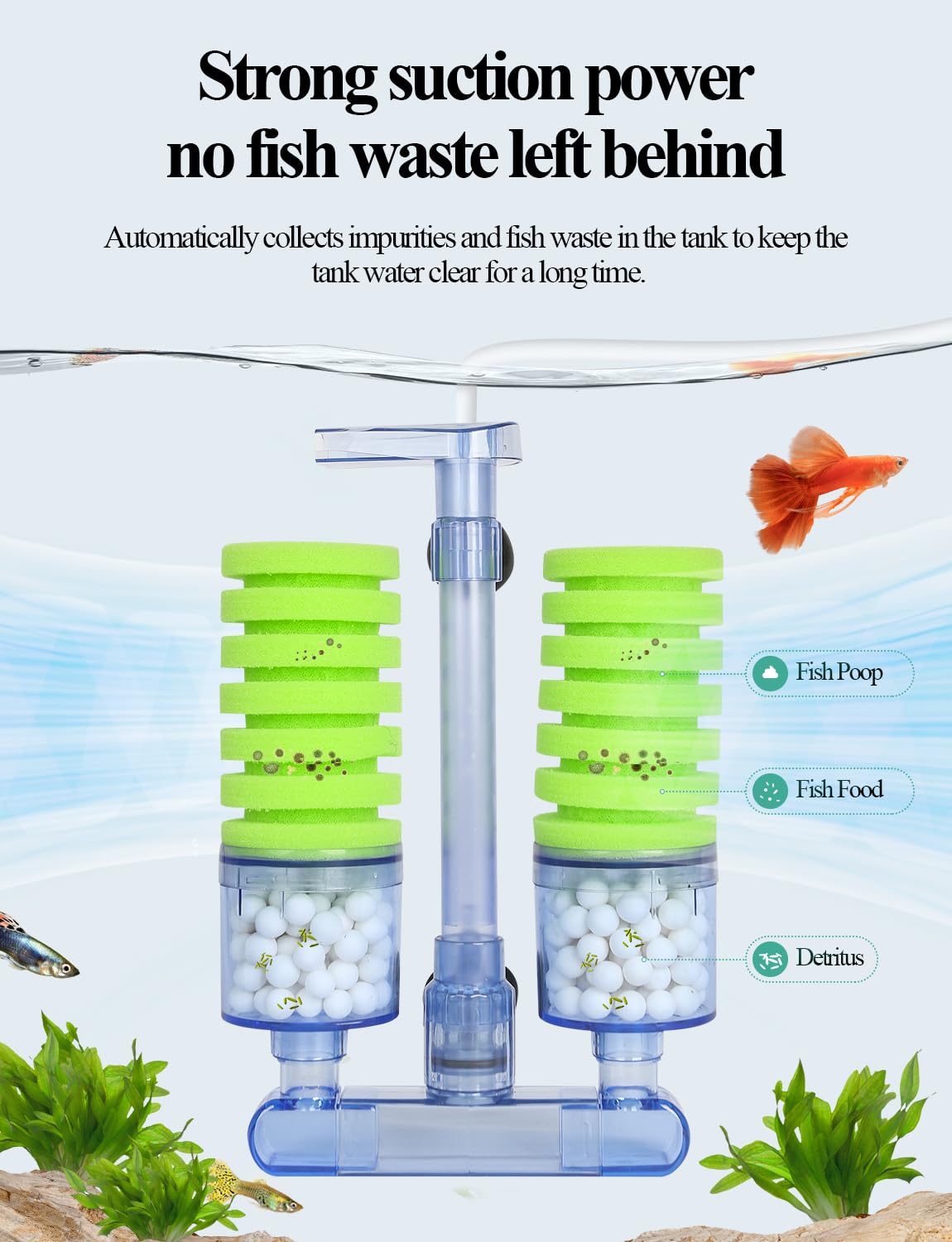 Upettools Aquarium Biochemical Sponge Filter, Ultra Quite Aquarium Air Pump Double Head Bio Sponge Fish Tank Foam Filter