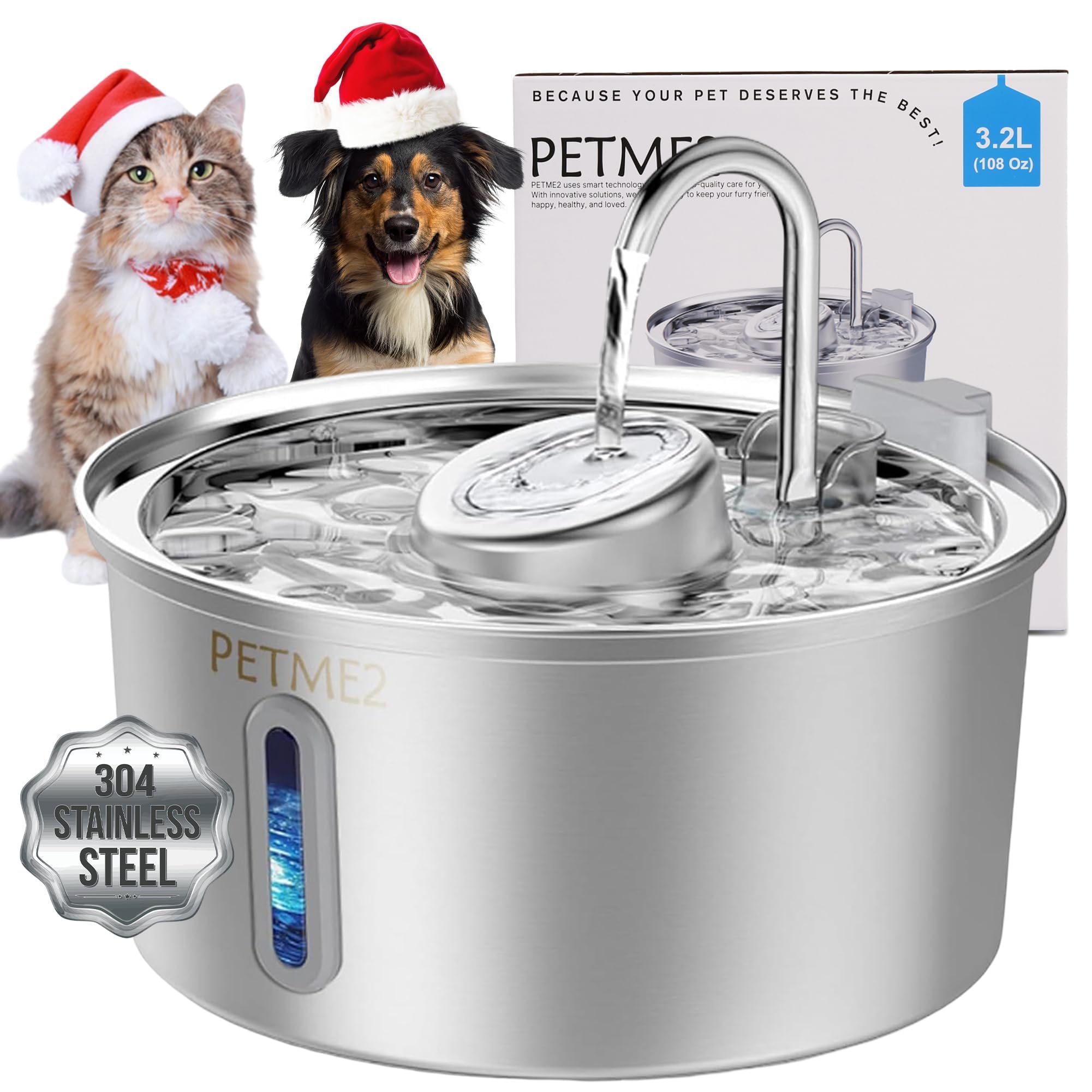Luxury Smart Pet Fountain 2026 - 3.2L/108oz Stainless Steel Automatic Cat & Dog Water Fountain, Indoor Pet Water Dispenser with 