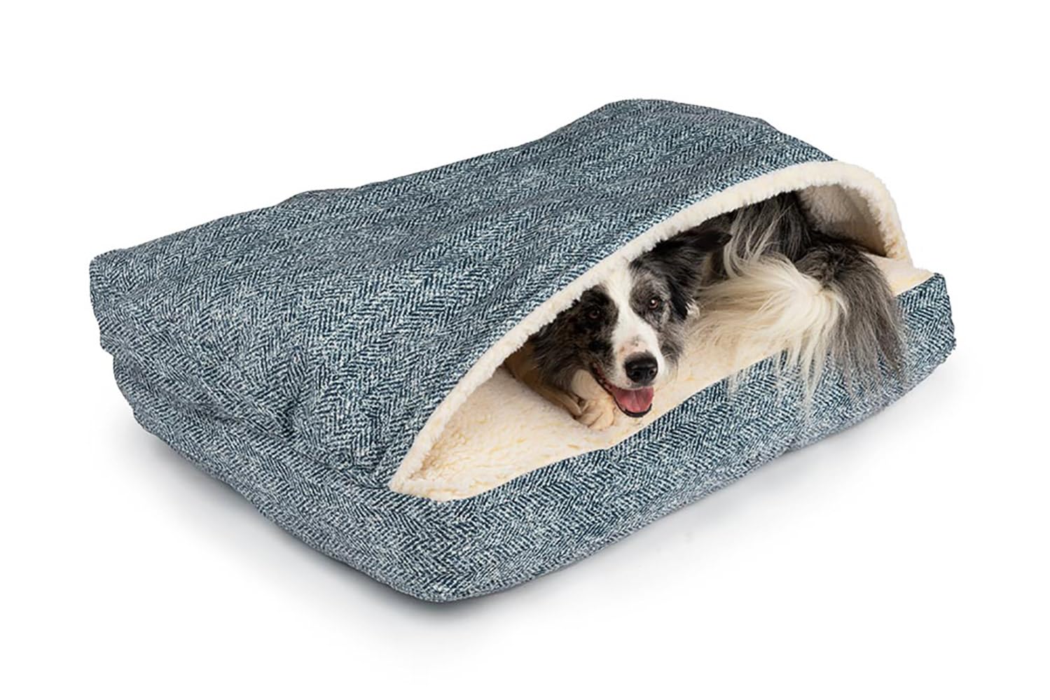 Snoozer Pet Products Luxury Rectangle Cozy Cave Dog Bed With Microsuede, Showdog Collection, Large, Palmer Indigo
