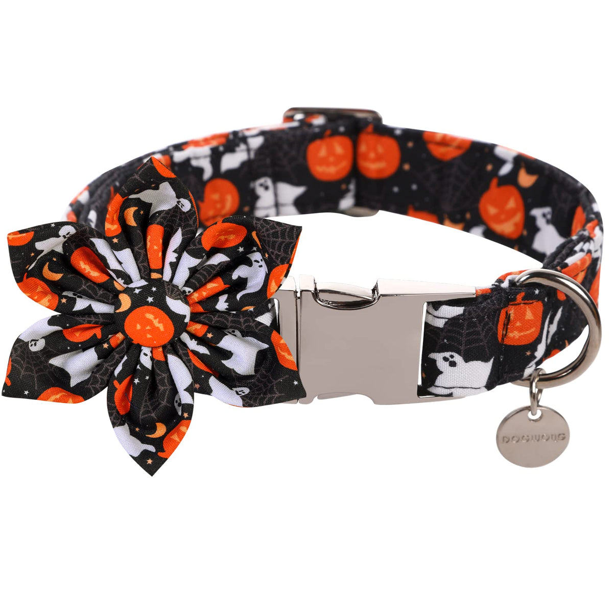 Dogwong Halloween Black Ghost Dog Collar - Removable Cute Flower Adjustable Pet Collars, Soft Comfy Halloween Themed Pet Collar,