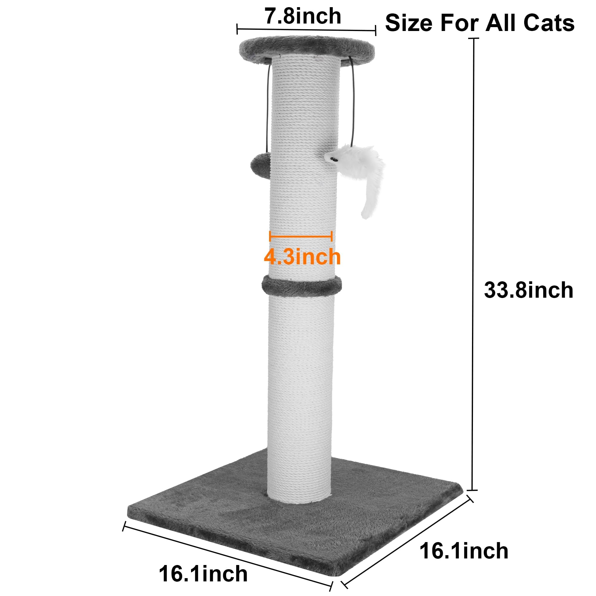 Ahomdoo Cat Scratching Post 34 Inches Heavy Duty And Thicker Cat Scratching Post Sisal Rope With Hanging Ball And Mice Scratchin