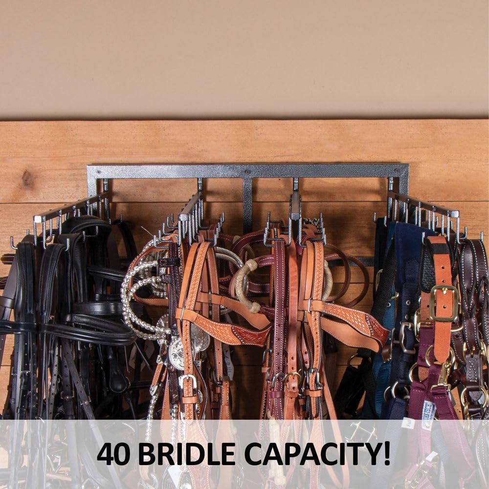 EASY-UP Pro Series 40 Swivel Hook Horse Bridle & Halter Tack Rack | Installed Size 27 Length x 9 Height x 21 Depth | Hooks Rotat
