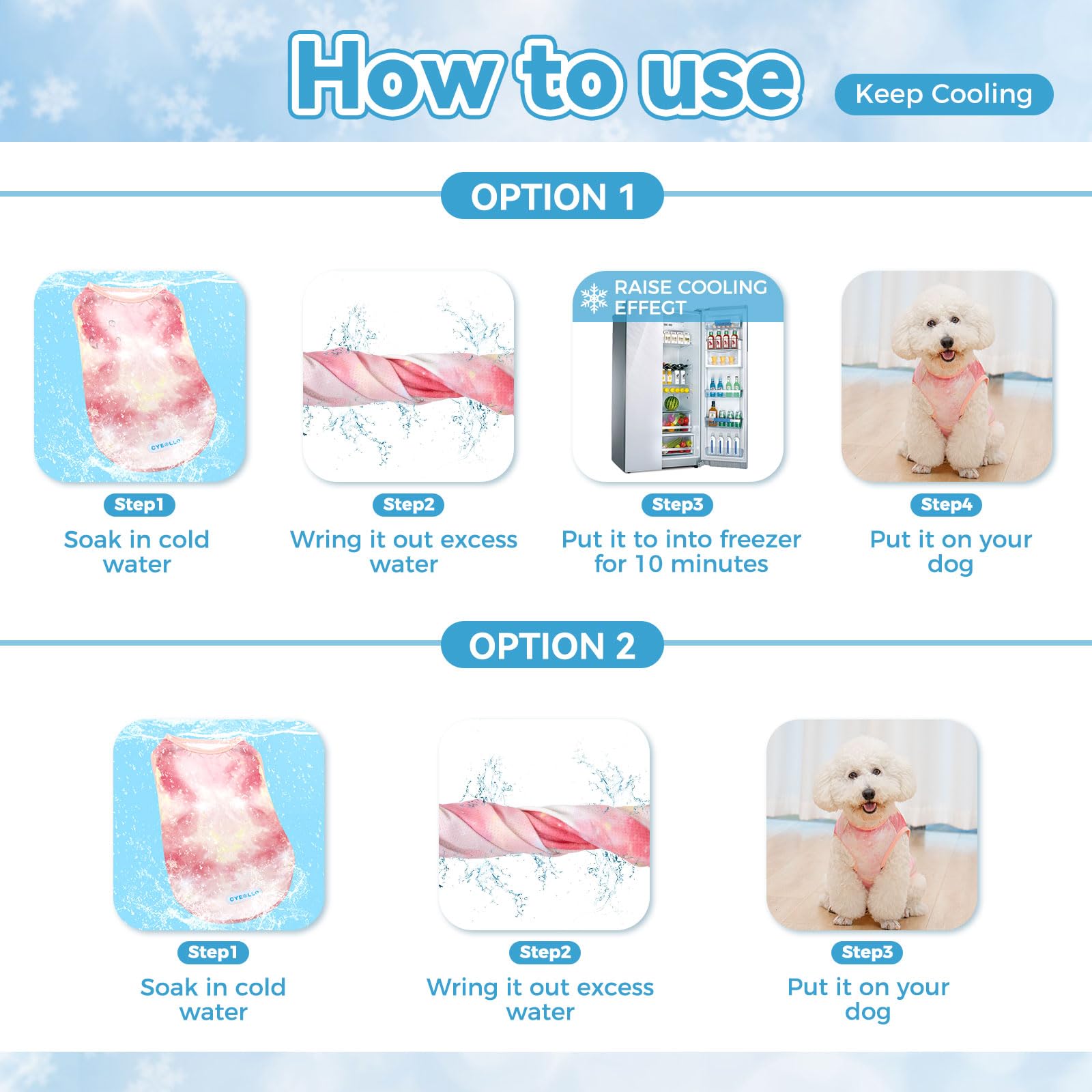 Cyeollo 2Pack Dog Cooling Shirt, Breathable Sleeveless Summer Clothes For Dogs, Intant Cool T Shirts For Small Dogs, Pink M