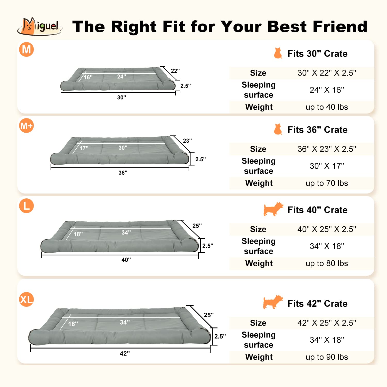 Miguel Outdoor Waterproof Dog Bed For Metal Dog Crates Water-Resistant Ripstop Oxford All Weather Pet Mat Durable Easy Wipe Clean Travel Indoor Outdoor Puppy Cat Bed(30Inch Dog Crate,Gray)