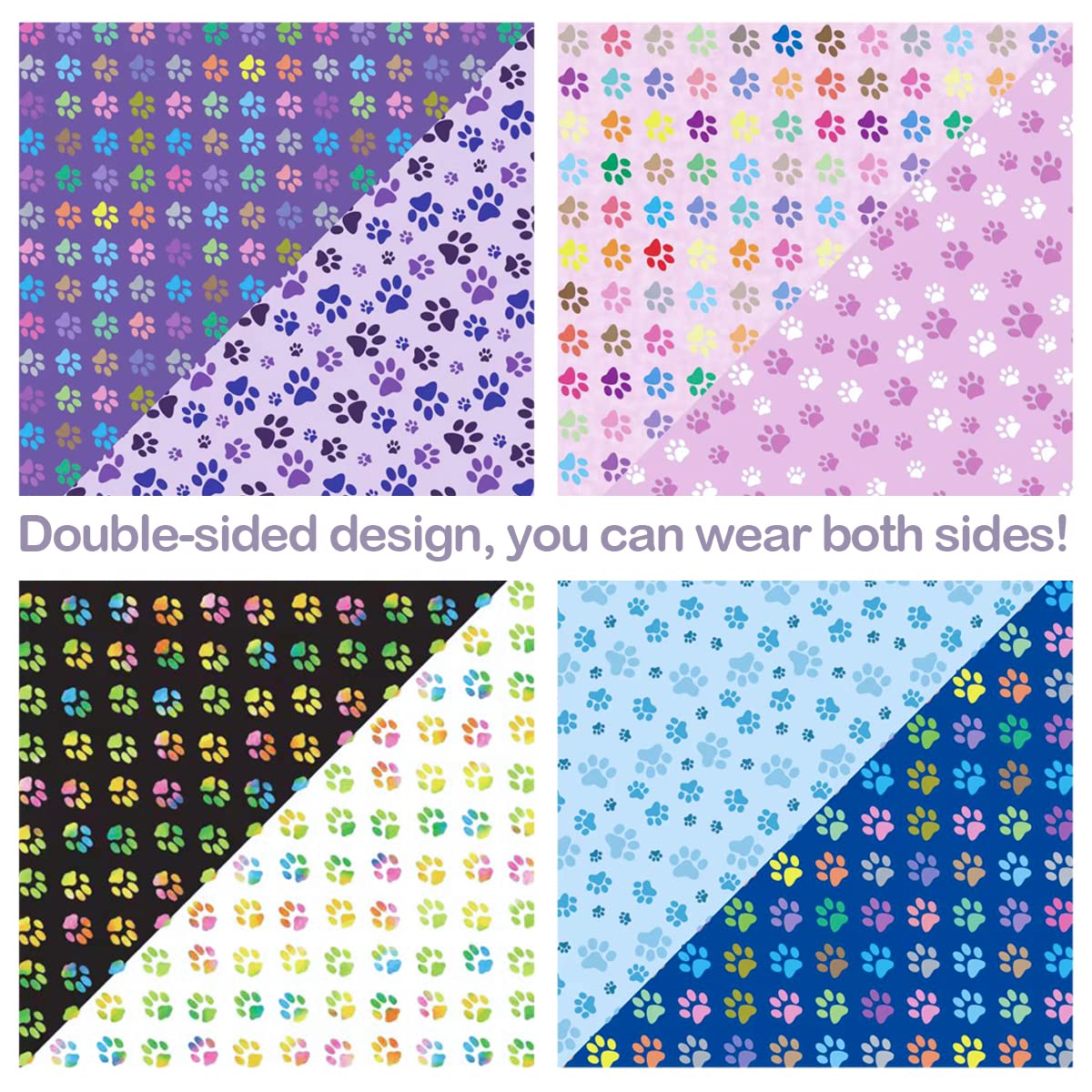 Pet Show 4 Pack Paw Print Big Dog Bandanas Set Girl Boy Reversible Adjustable Dogs Scarves Cat Daily Birthday Party Triangle Bibs Grooming Accessories For Medium Large Dogs Puppies Pets